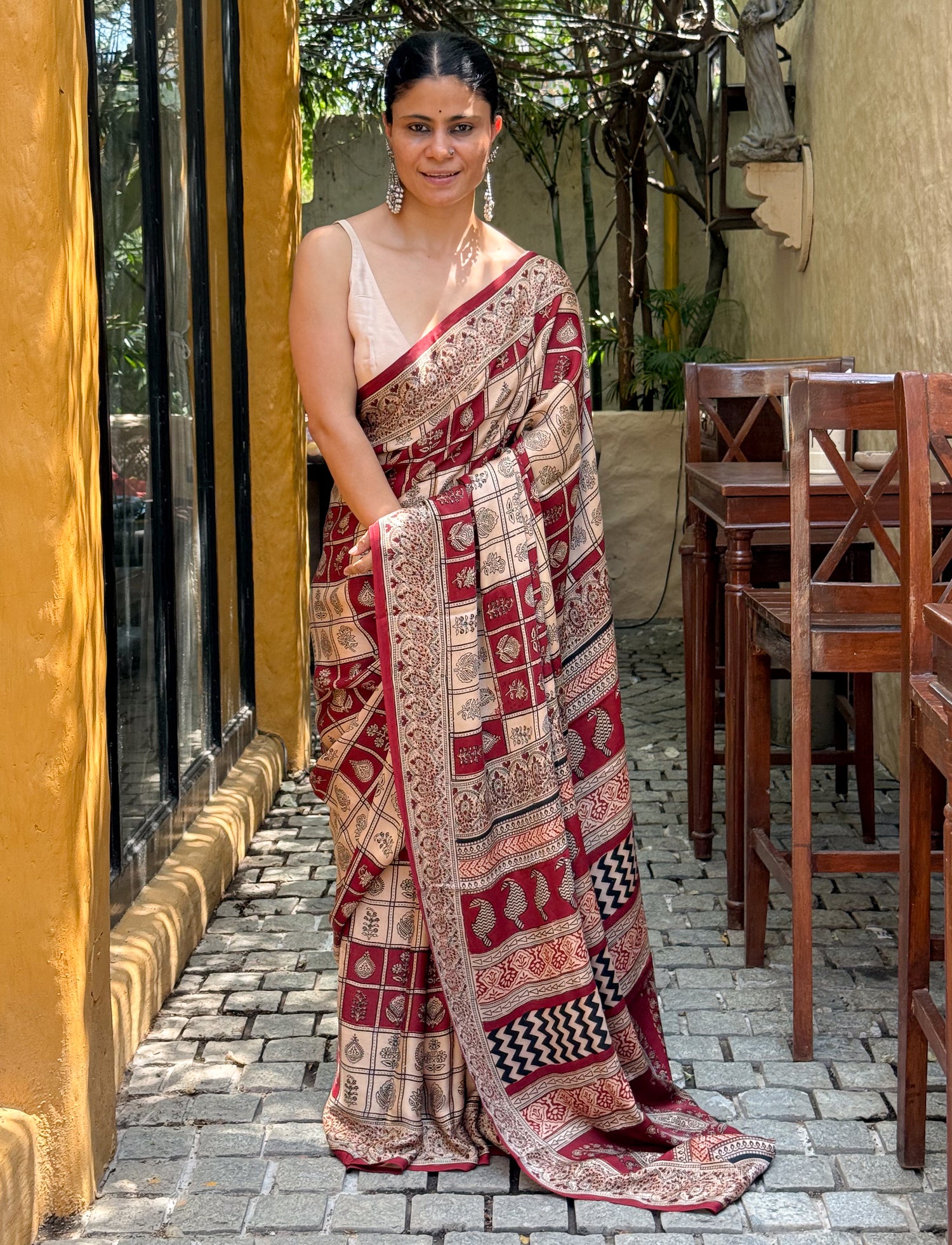 Handloom Modal Silk With Handblock Bagh Printed.