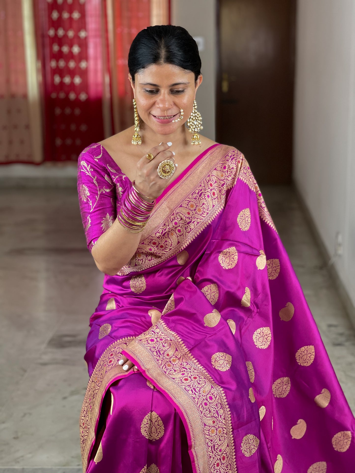 Magenta Colour Handwoven Kadwa Meenakari Katan Silk Banarasi Saree