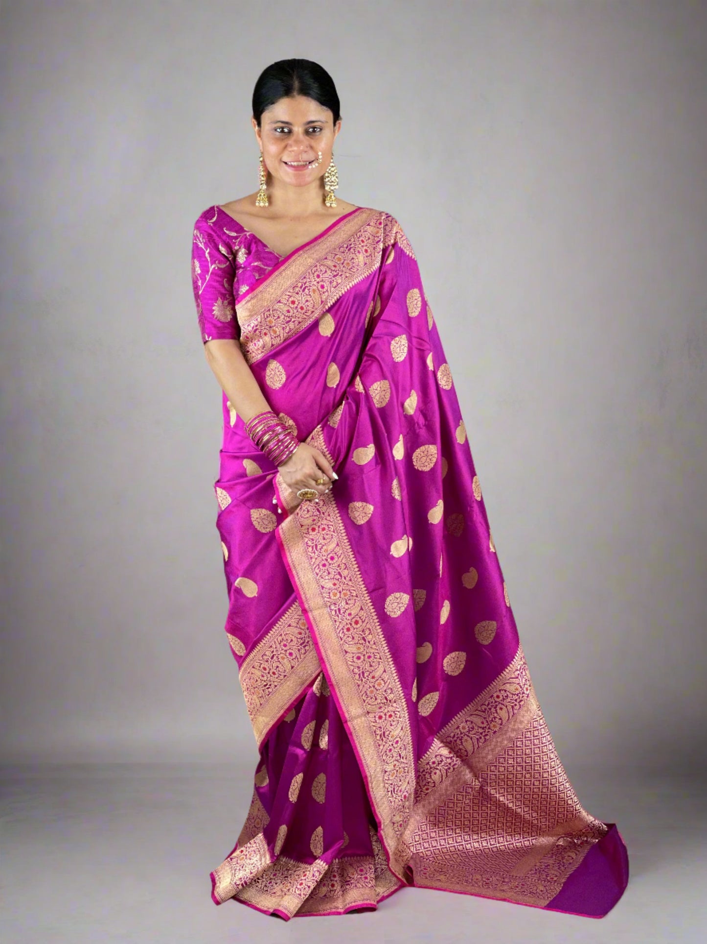 Magenta Colour Handwoven Kadwa Meenakari Katan Silk Banarasi Saree