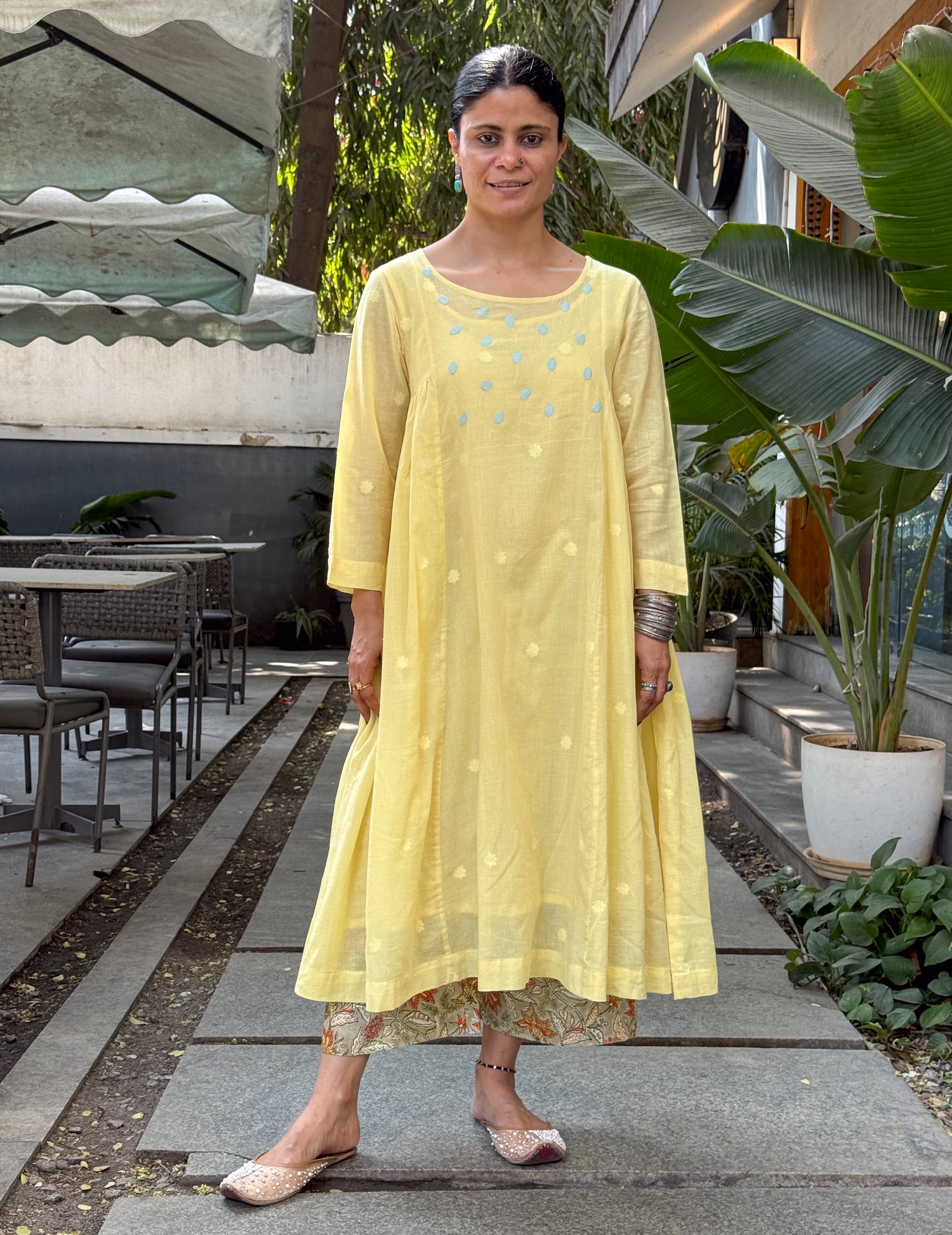 Handspun Handwoven Jamdani Kurta With Hand Embroidered.