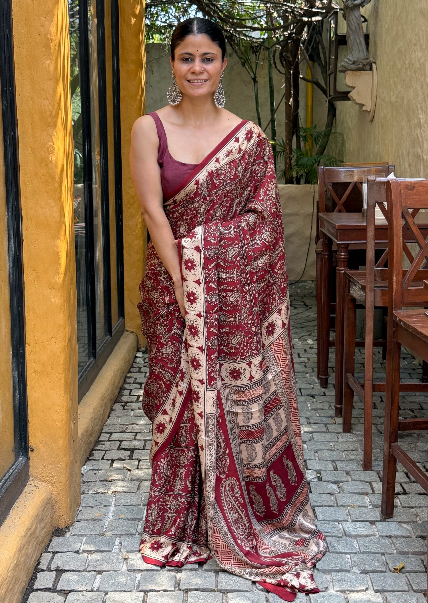 Handloom Modal Silk With Handblock Bagh Printed.