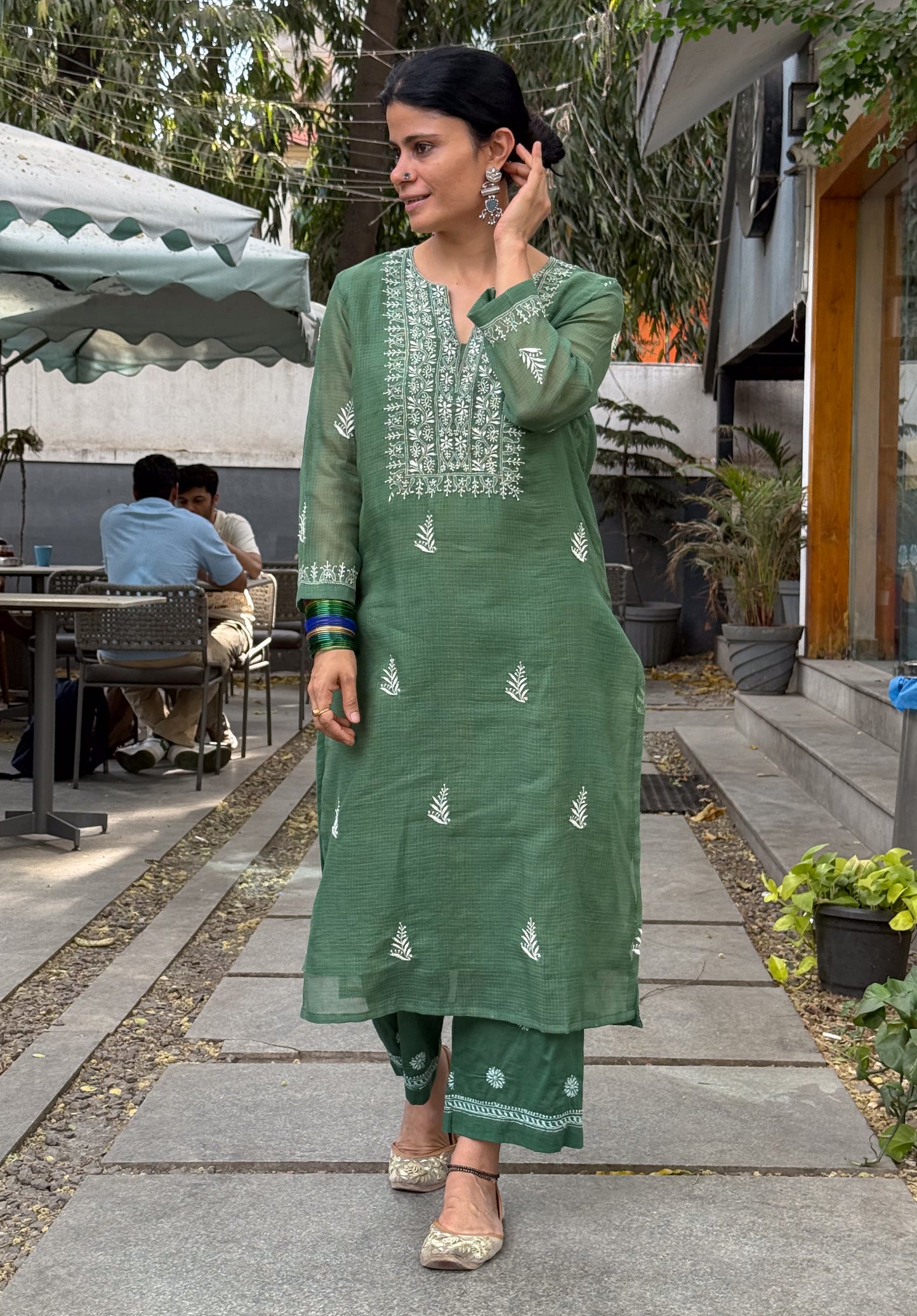 Handloom And Handembroidered Chikankari Kota Doria  Kurta