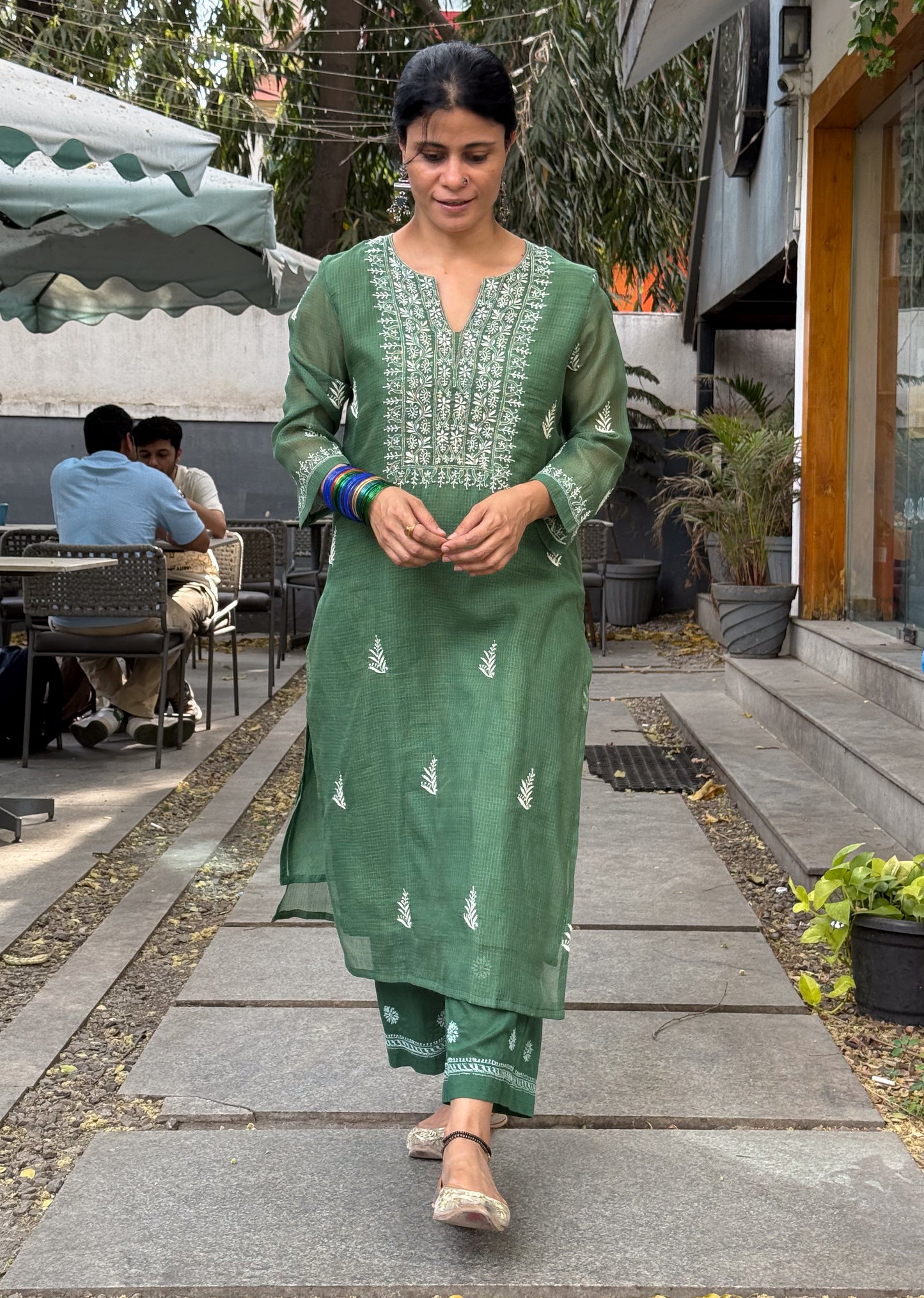 Handloom And Handembroidered Chikankari Kota Doria  Kurta