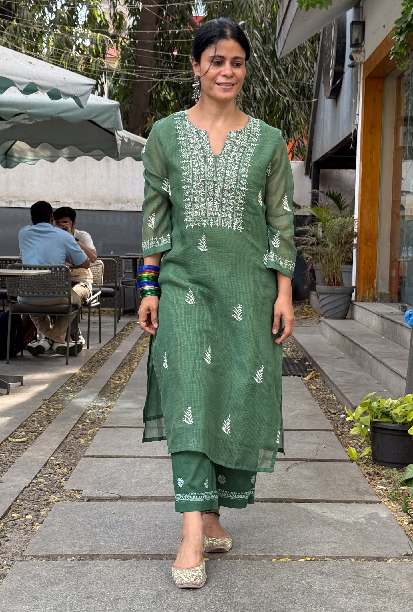 Handloom And Handembroidered Chikankari Kota Doria  Kurta