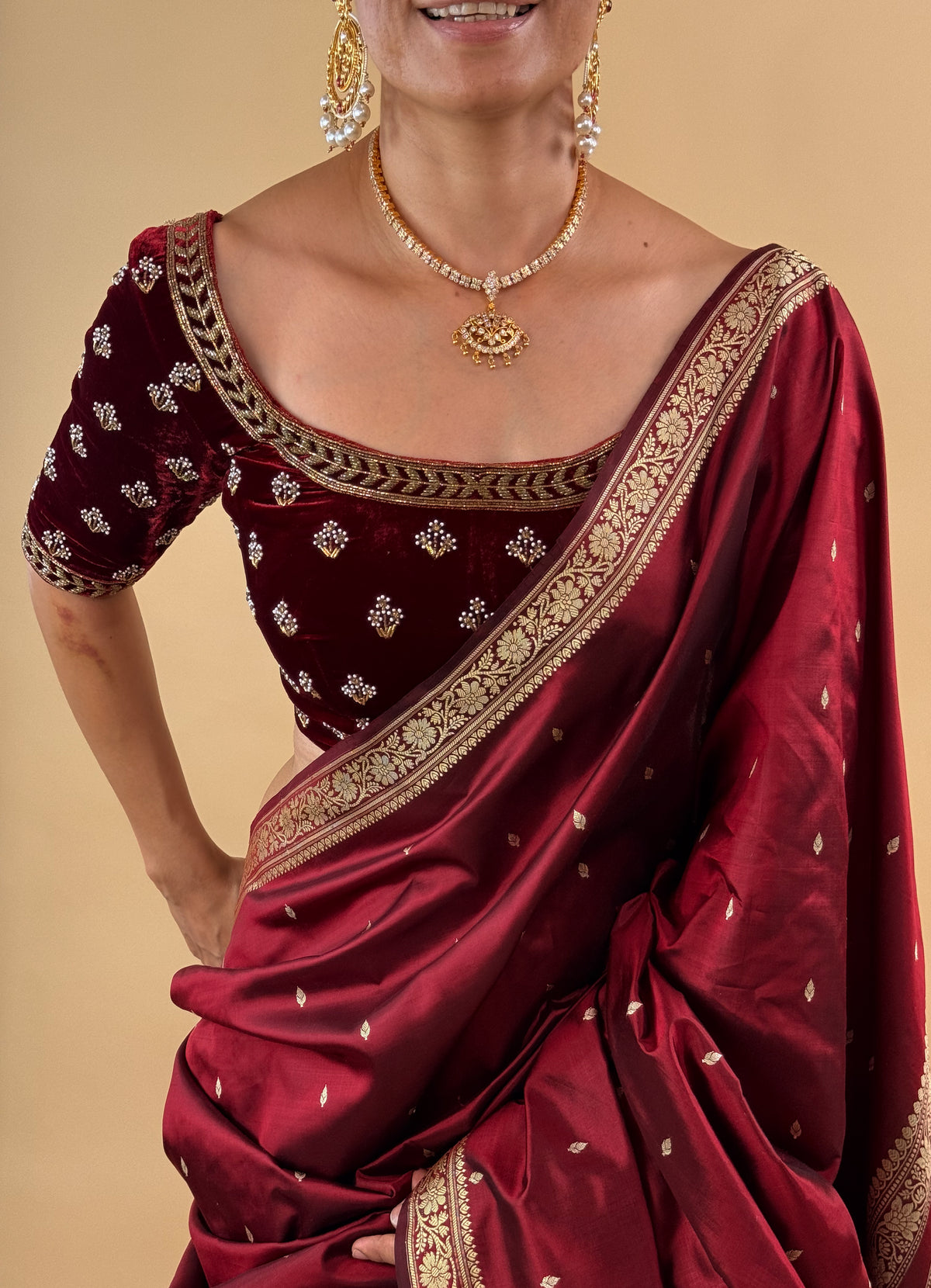 Handmade & Hand Embroidered Pure Velvet Silk Blouse