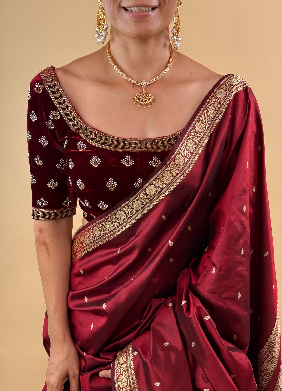 Handmade & Hand Embroidered Pure Velvet Silk Blouse