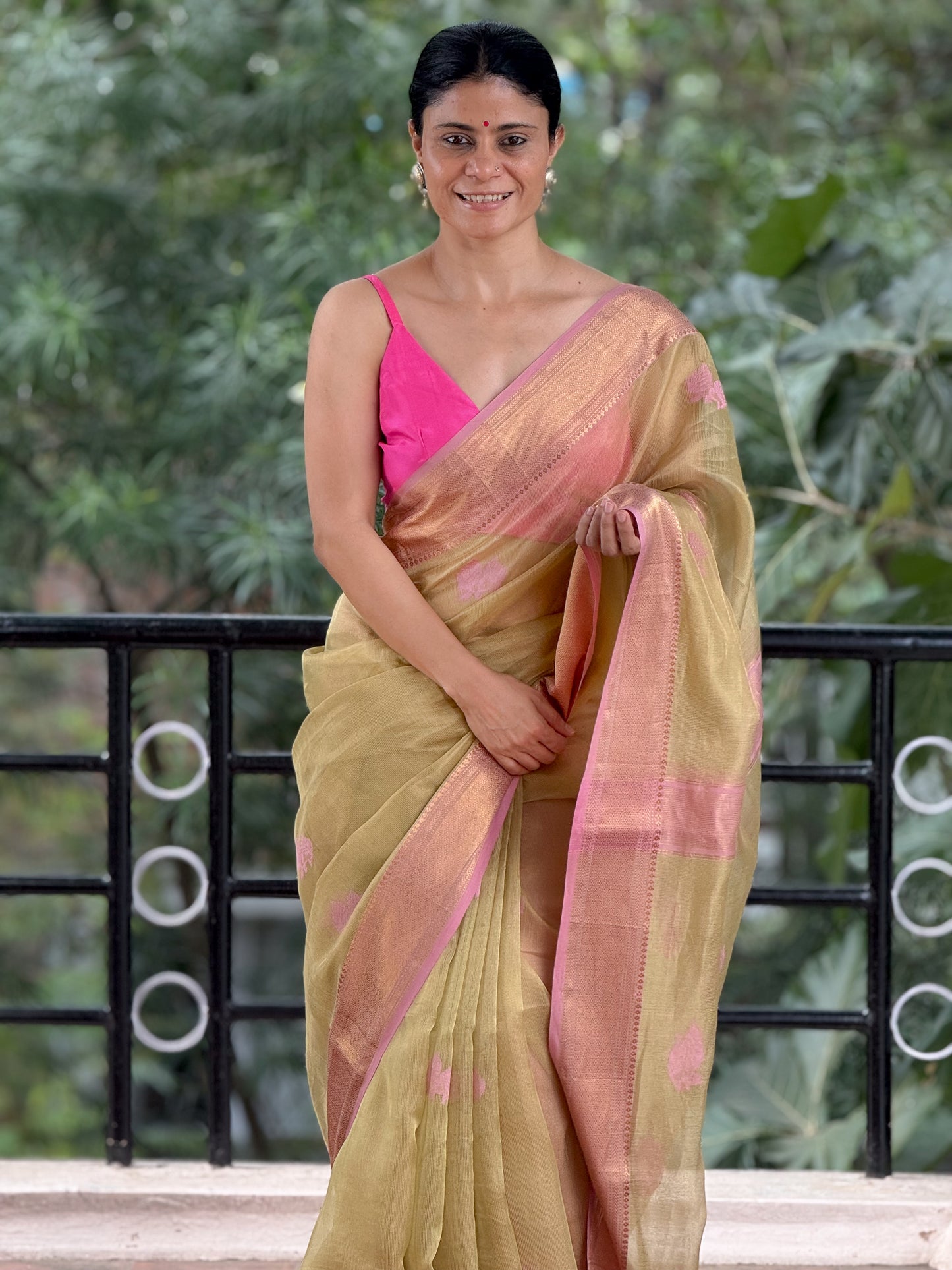 Handloom Maheshwari Tissue Silk Saree.