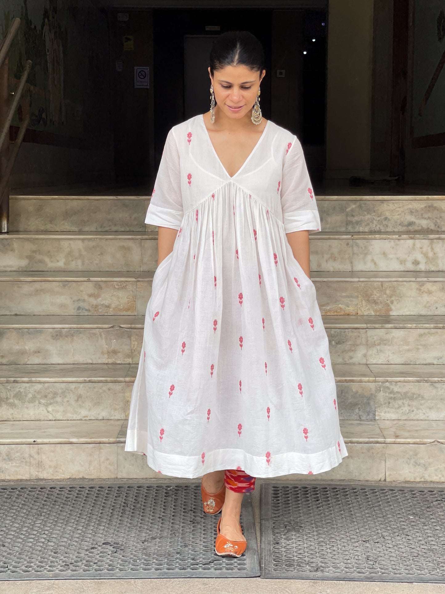 Handwoven Jamdani  Muslin Kalidar Kurta With Lining