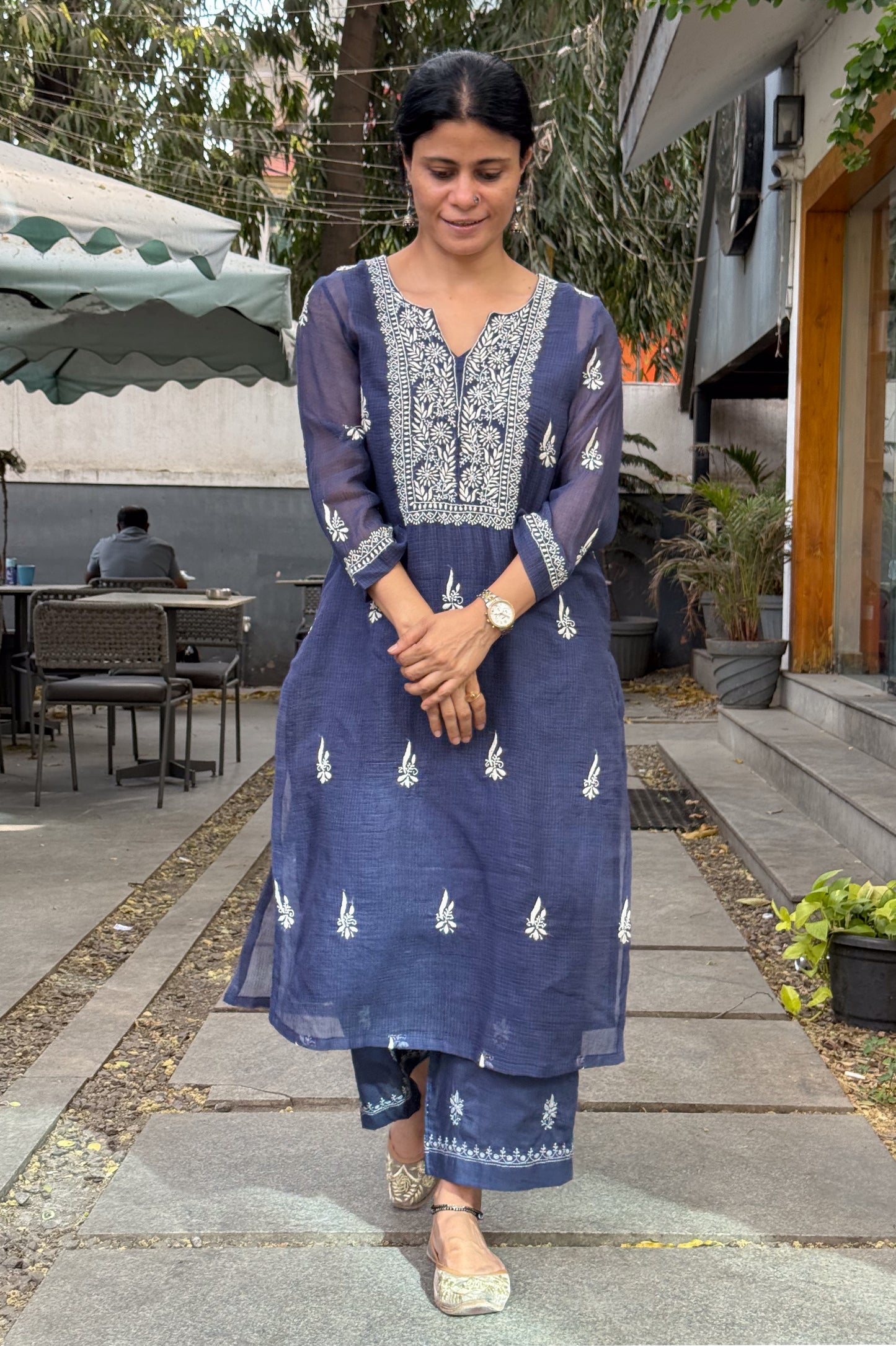 Handloom And Handembroidered Chikankari Kota Doria Kurta