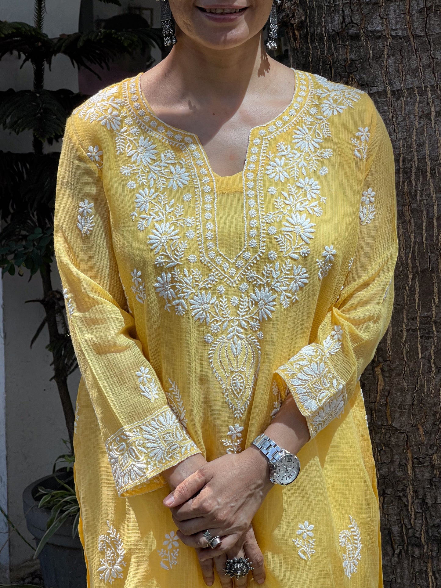 Handembroidered Chikankari Kota Doria With Dupatta
