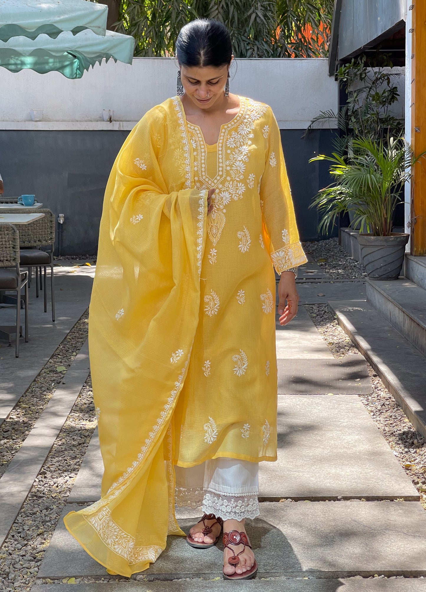 Handembroidered Chikankari Kota Doria With Dupatta