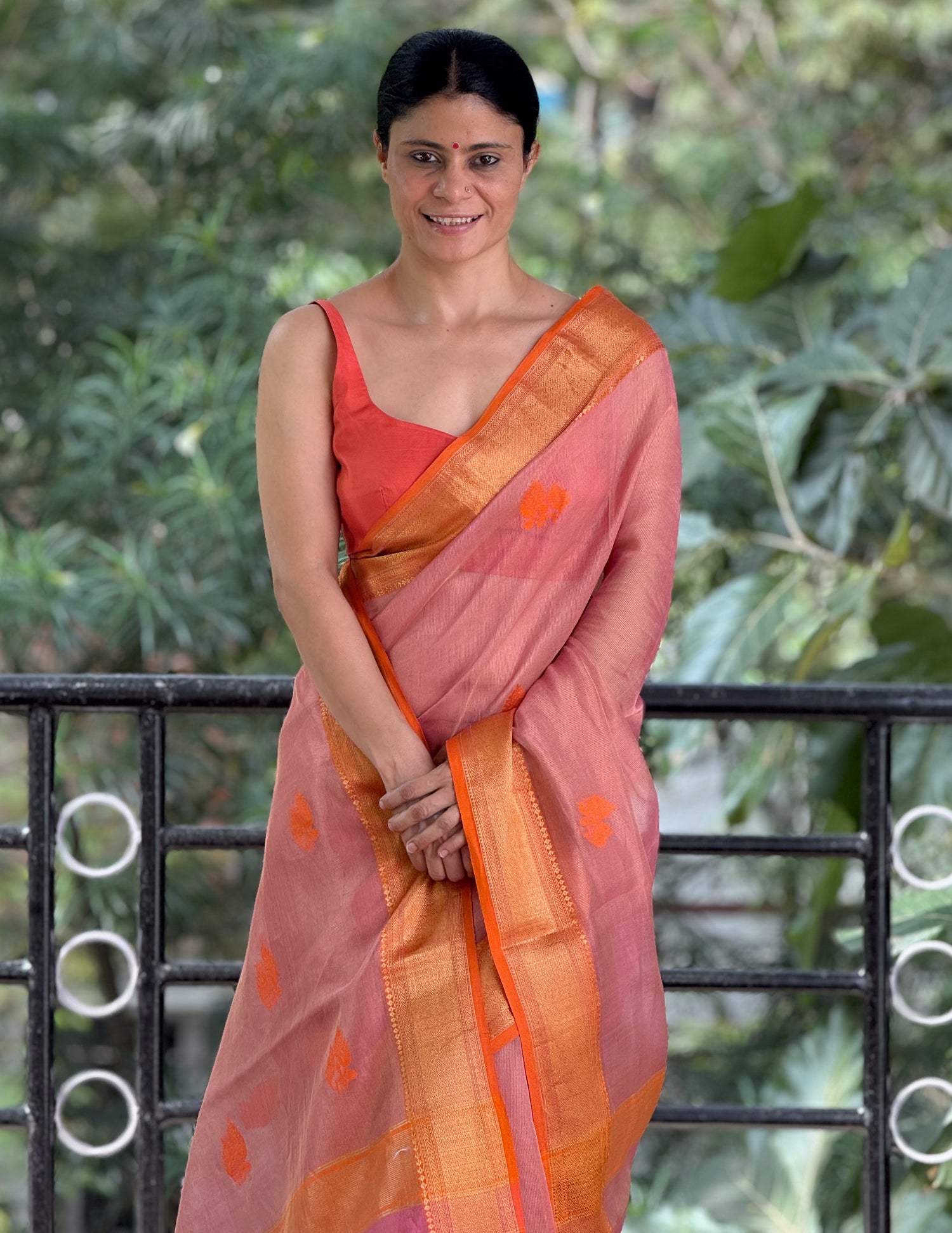 Handloom Maheshwari Tissue Silk Saree.