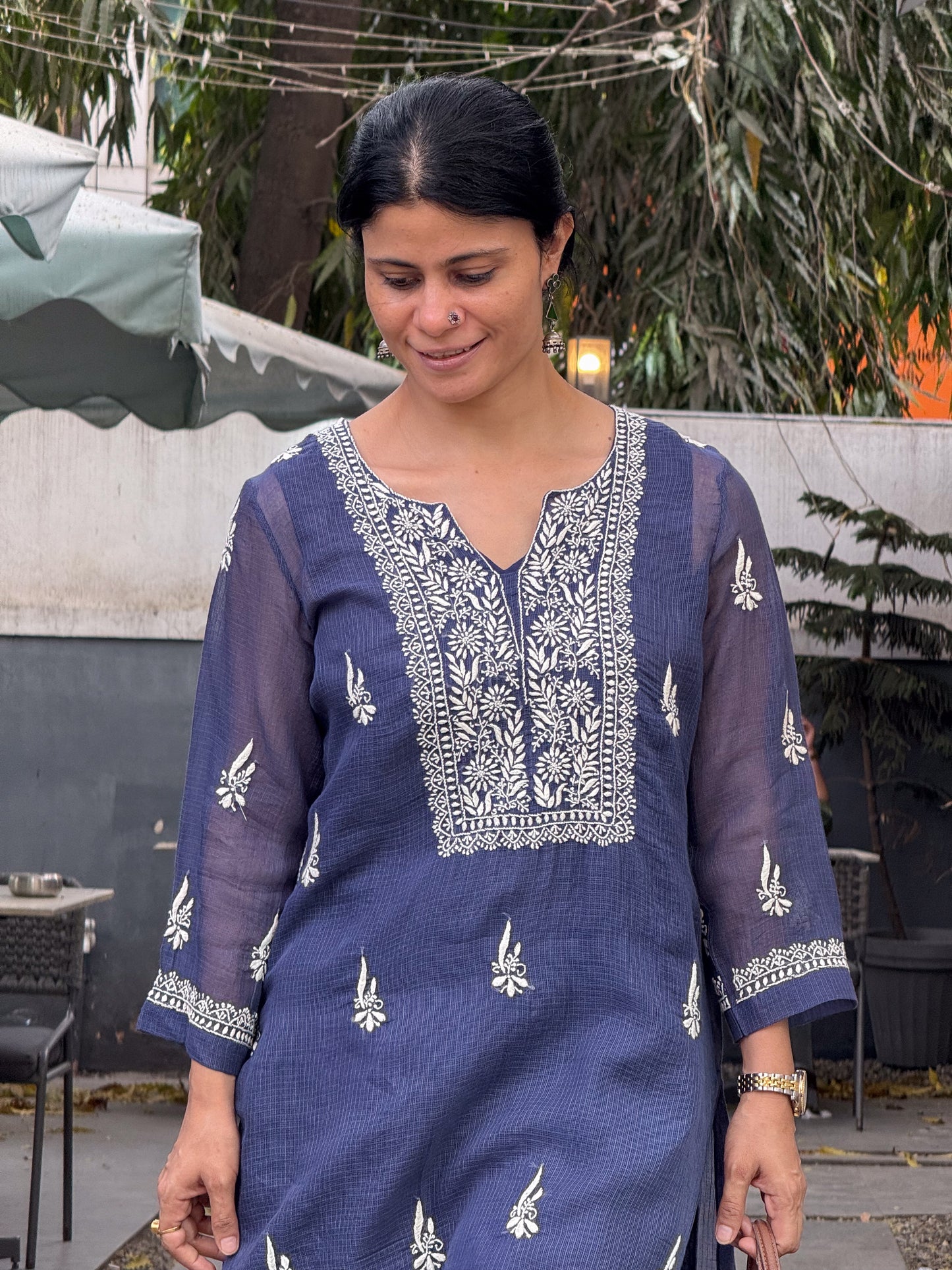 Handloom And Handembroidered Chikankari Kota Doria Kurta