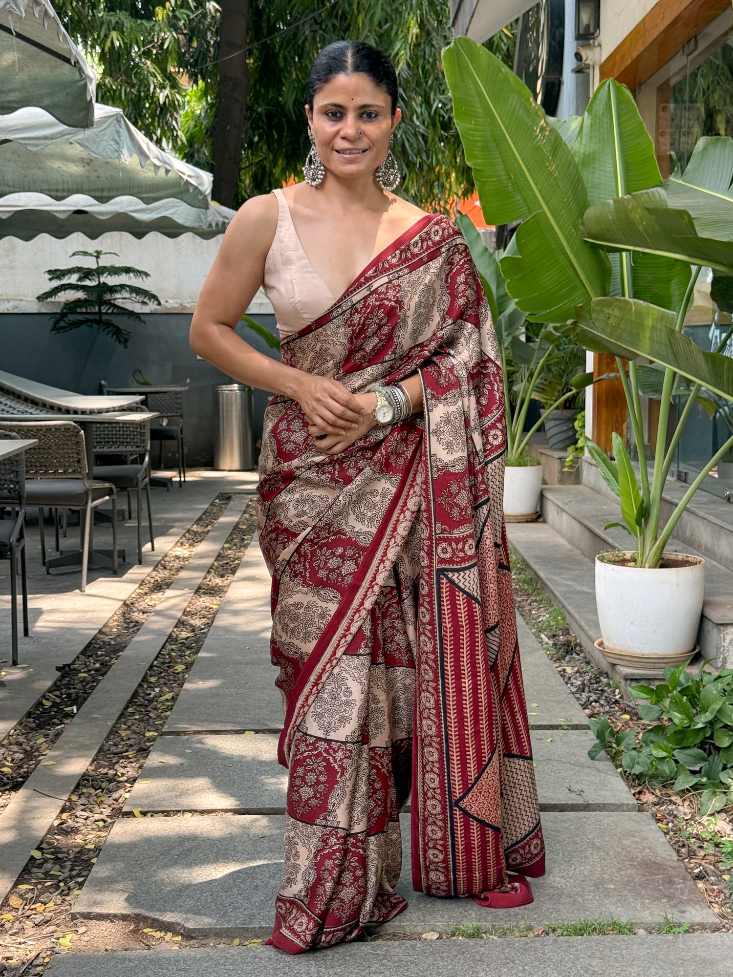 Handloom Modal Silk With Handblock Bagh Printed.