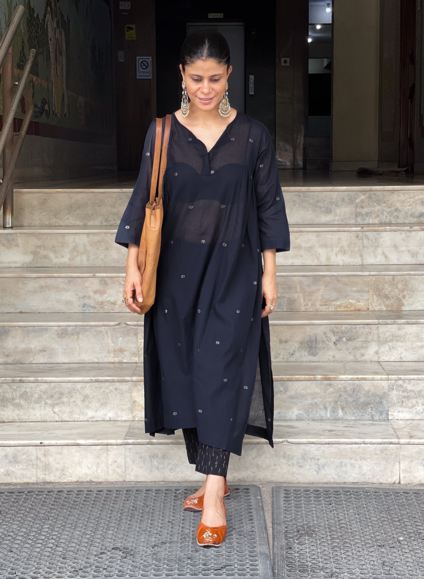Handwoven Jamdani  Muslin Kalidar Kurta With Lining