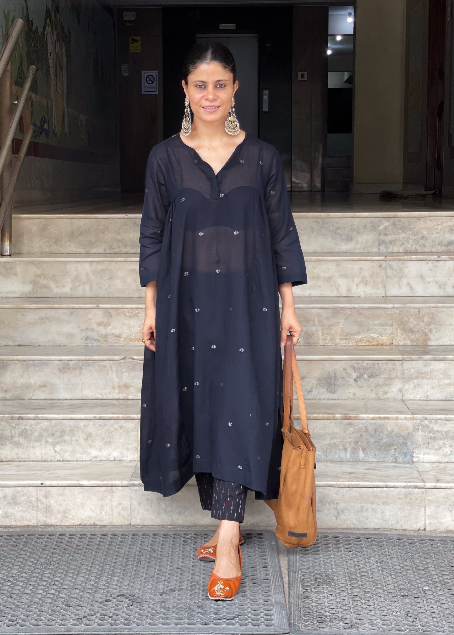 Handwoven Jamdani  Muslin Kalidar Kurta With Lining