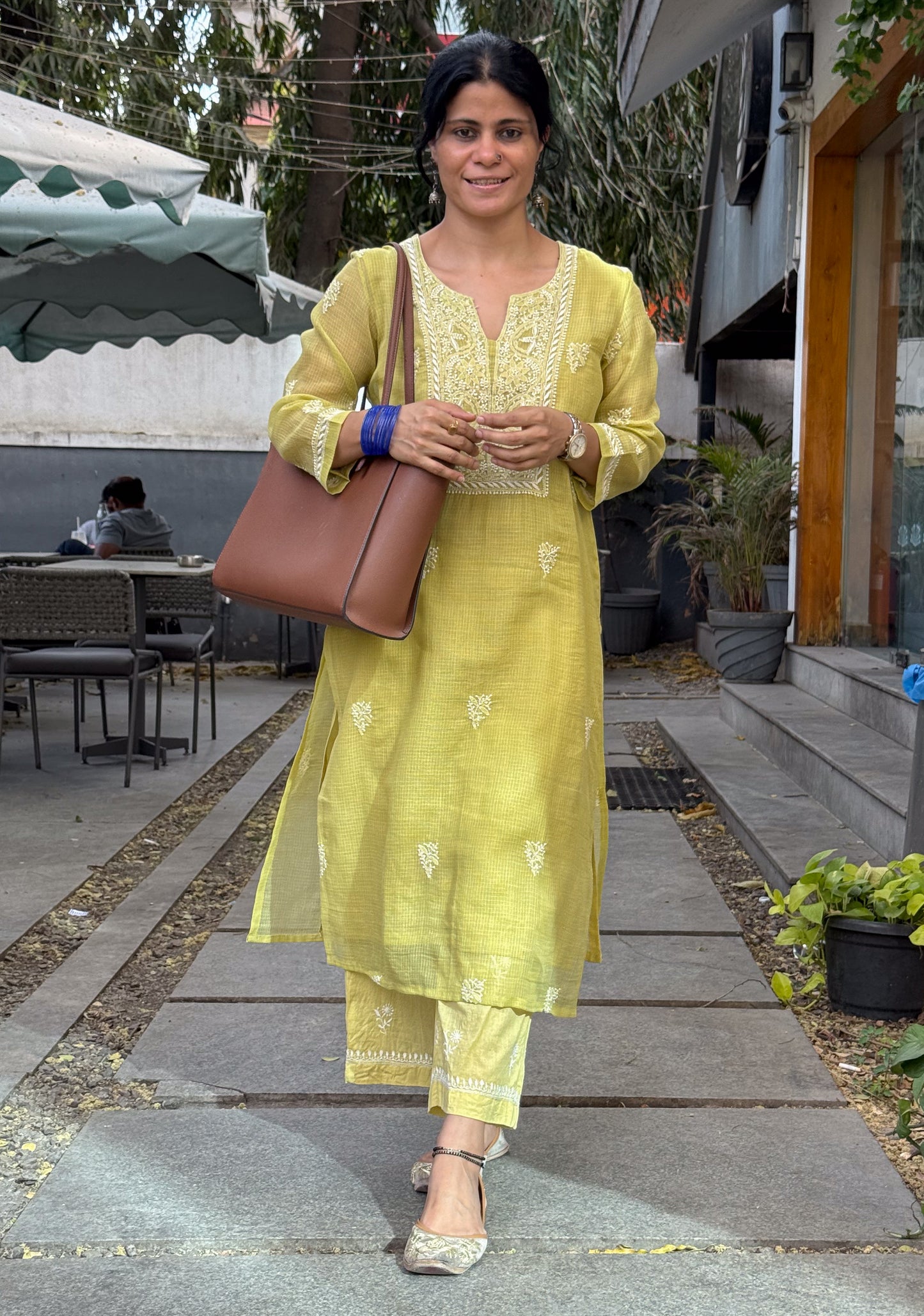 Handloom And Handembroidered Chikankari Kota Doria  Kurta