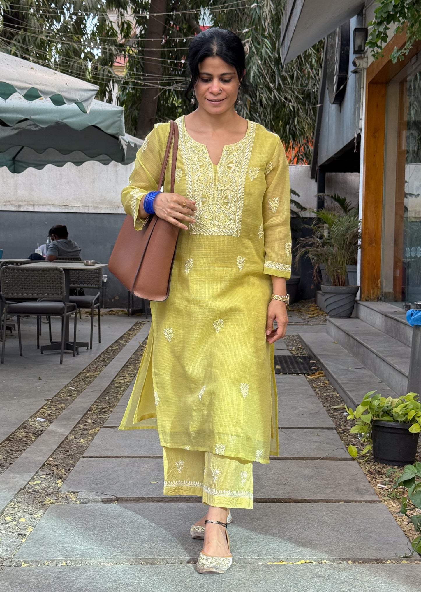 Handloom And Handembroidered Chikankari Kota Doria  Kurta