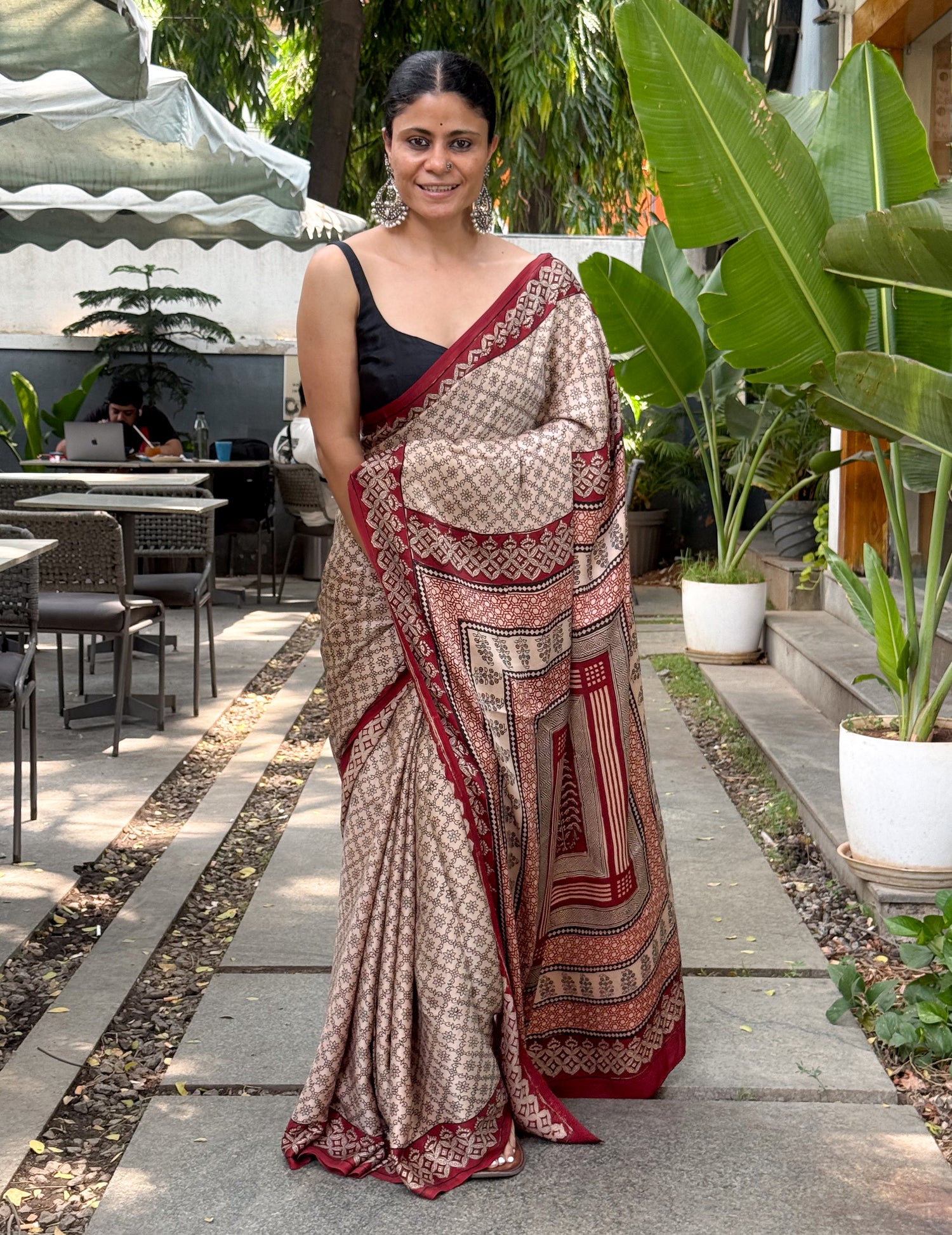 Handloom Modal Silk With Handblock Bagh Printed.