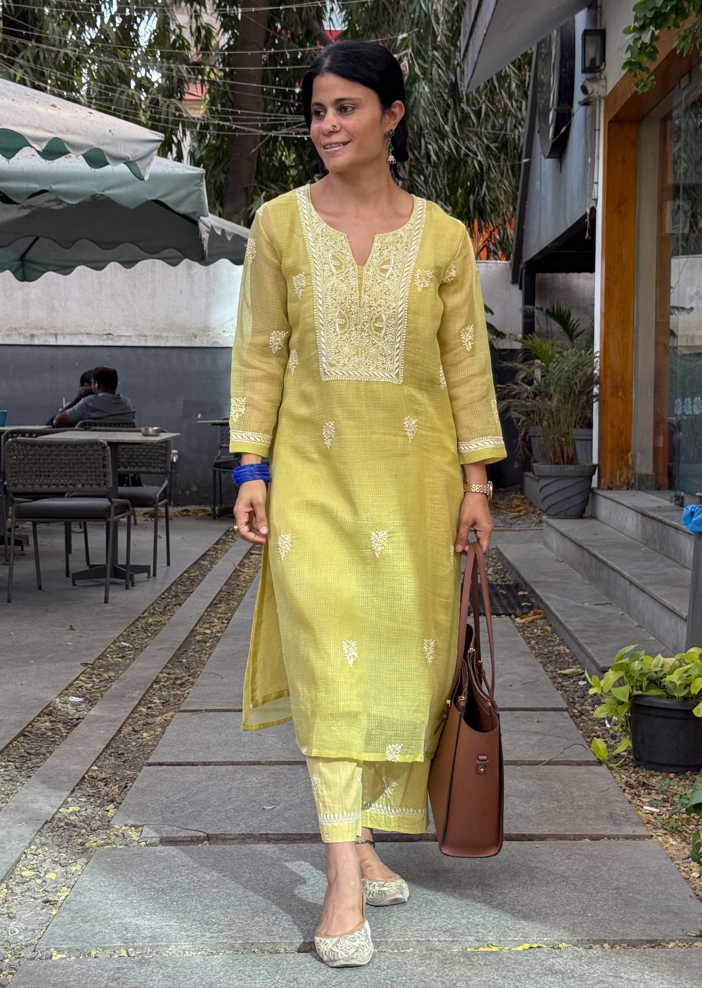 Handloom And Handembroidered Chikankari Kota Doria  Kurta