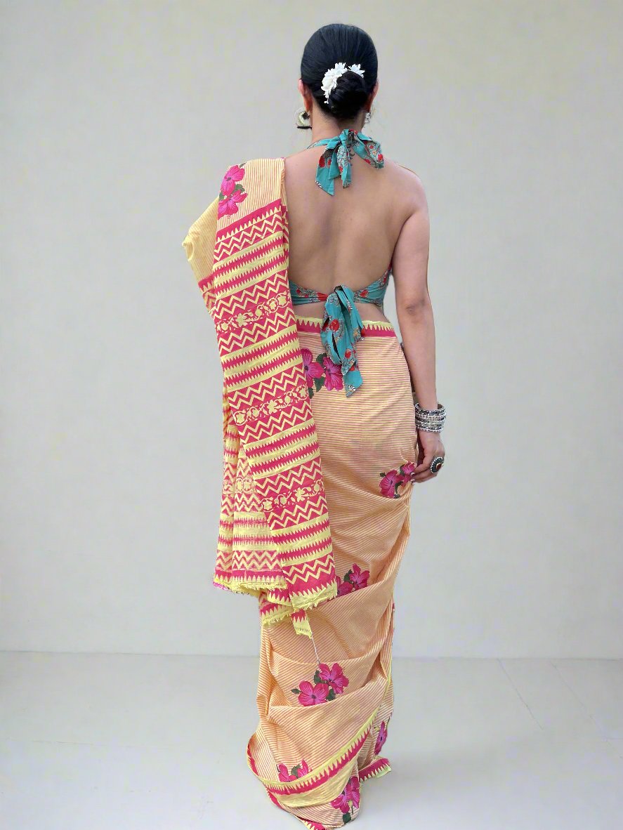 Handloom Cotton Sarees in handblock printed.
