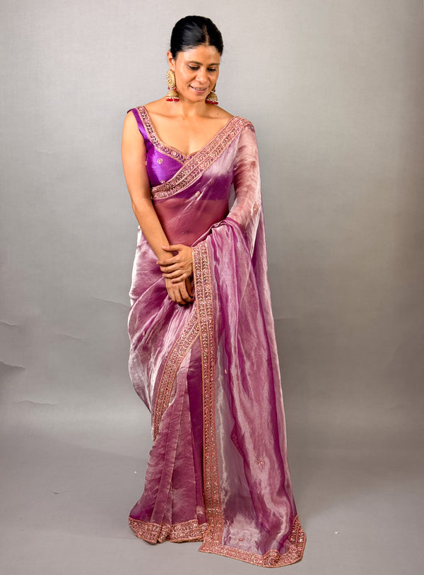 Handwoven Ektara Tissue Silk Saree with Intricate Hand Embroidery