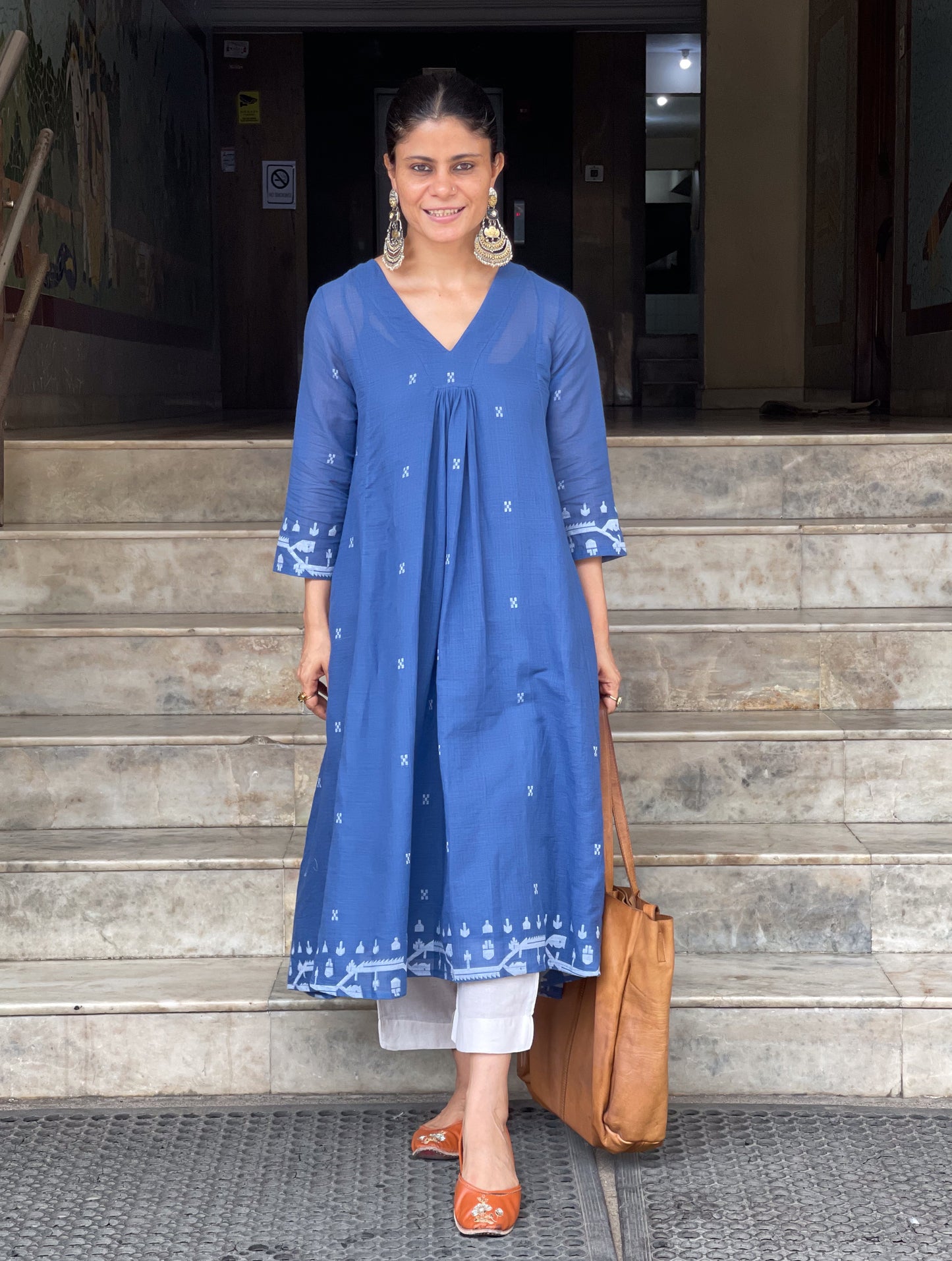 Handwoven Jamdani  Muslin Kalidar Kurta With Lining