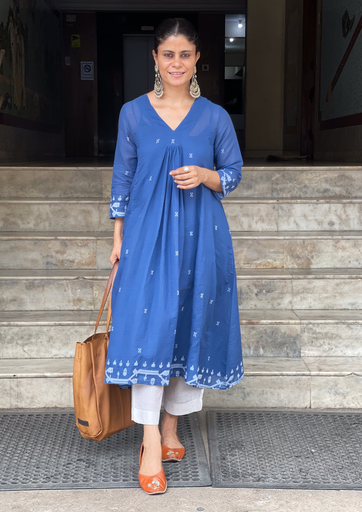 Handwoven Jamdani  Muslin Kalidar Kurta With Lining