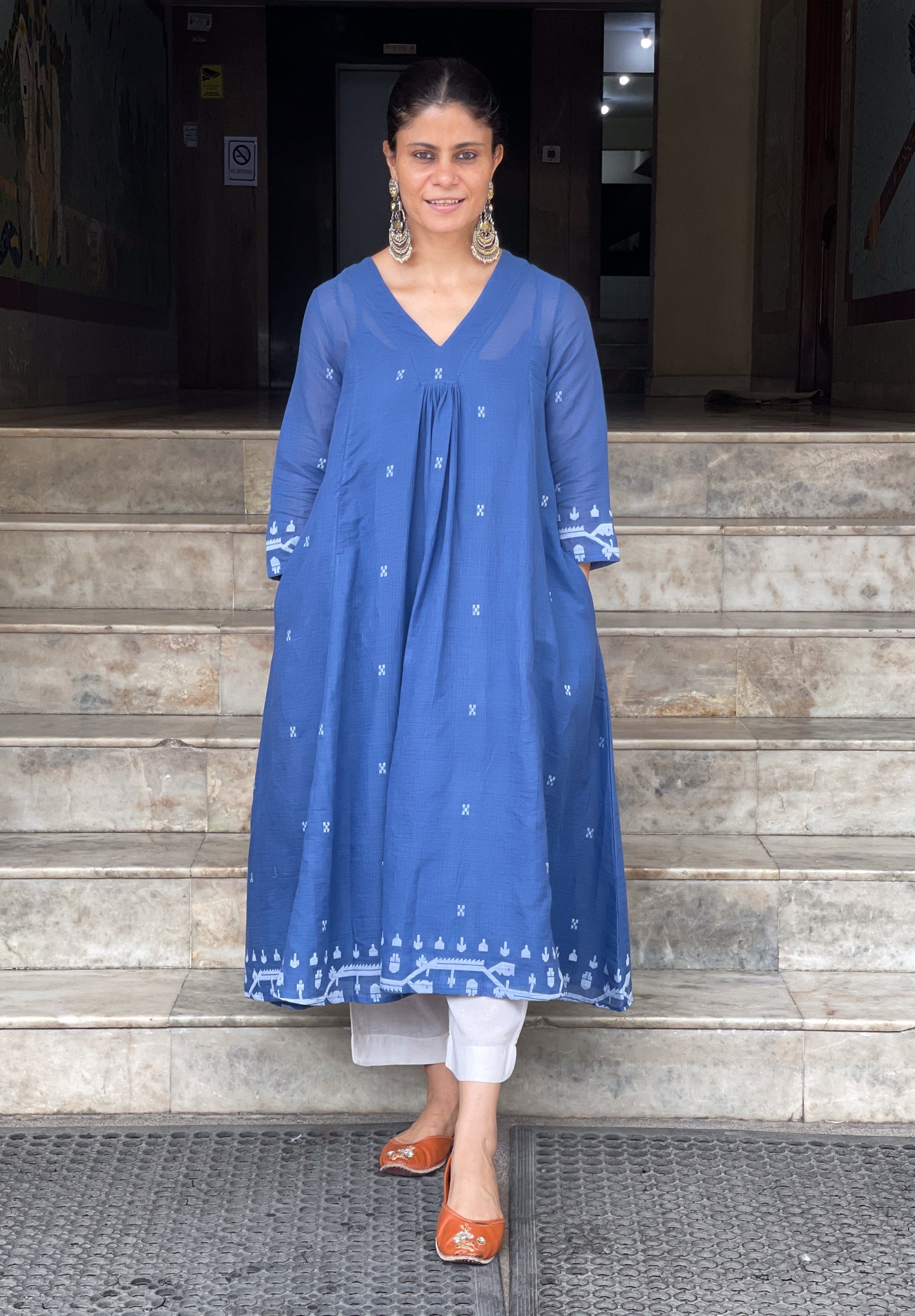 Handwoven Jamdani  Muslin Kalidar Kurta With Lining