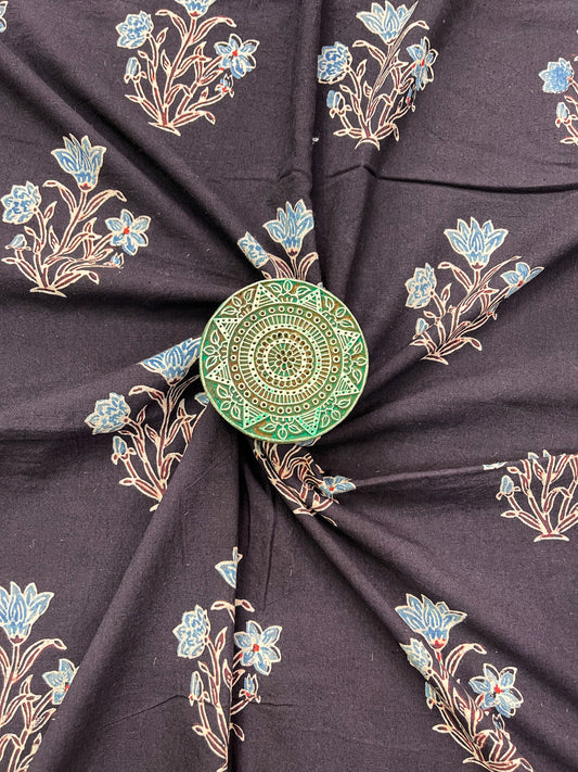 Handblock Printed Natural Dyed Ajrakh Cotton Fabric