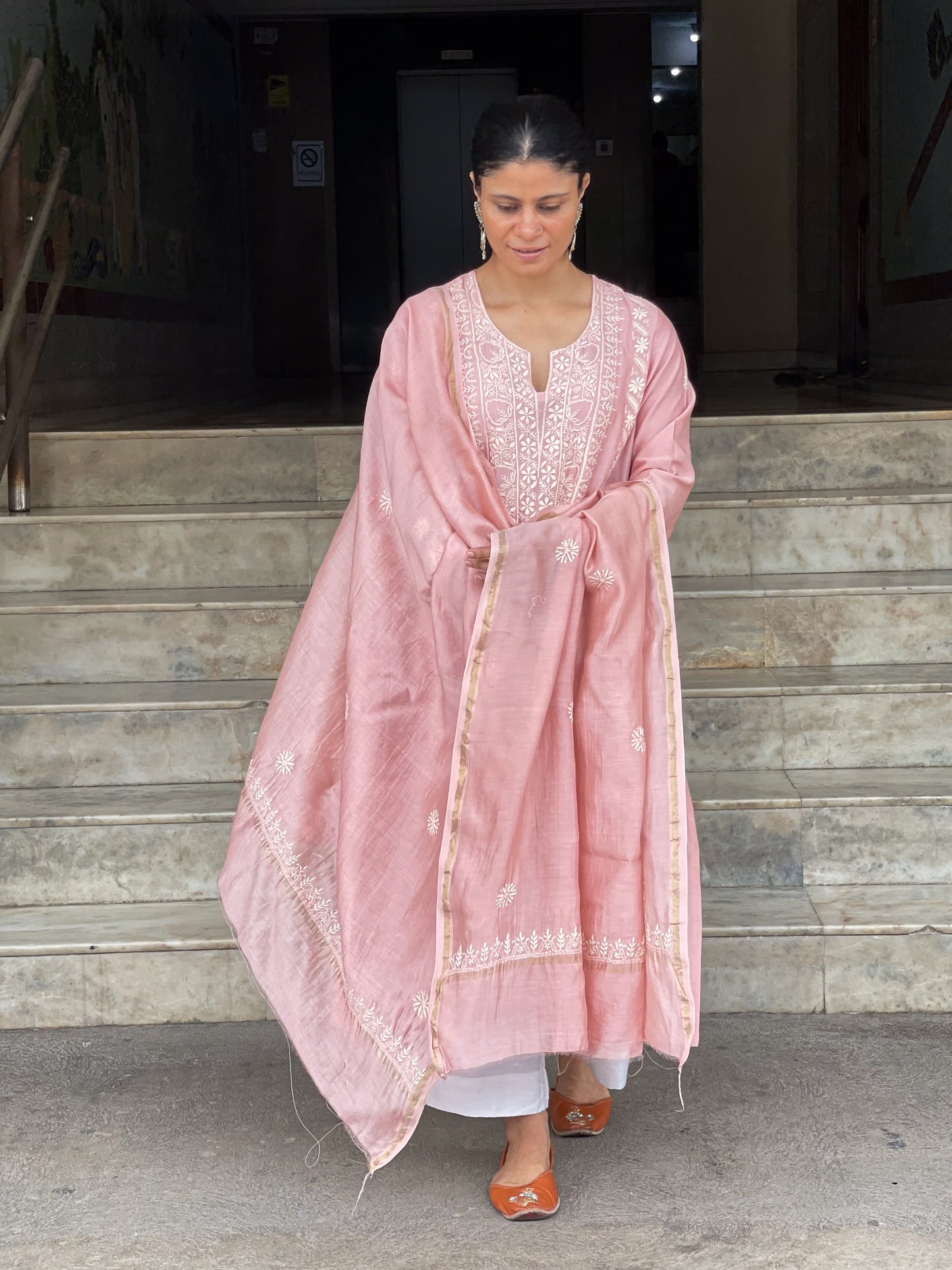 Chanderi Silk Handembroidered Chikankari Dupatta