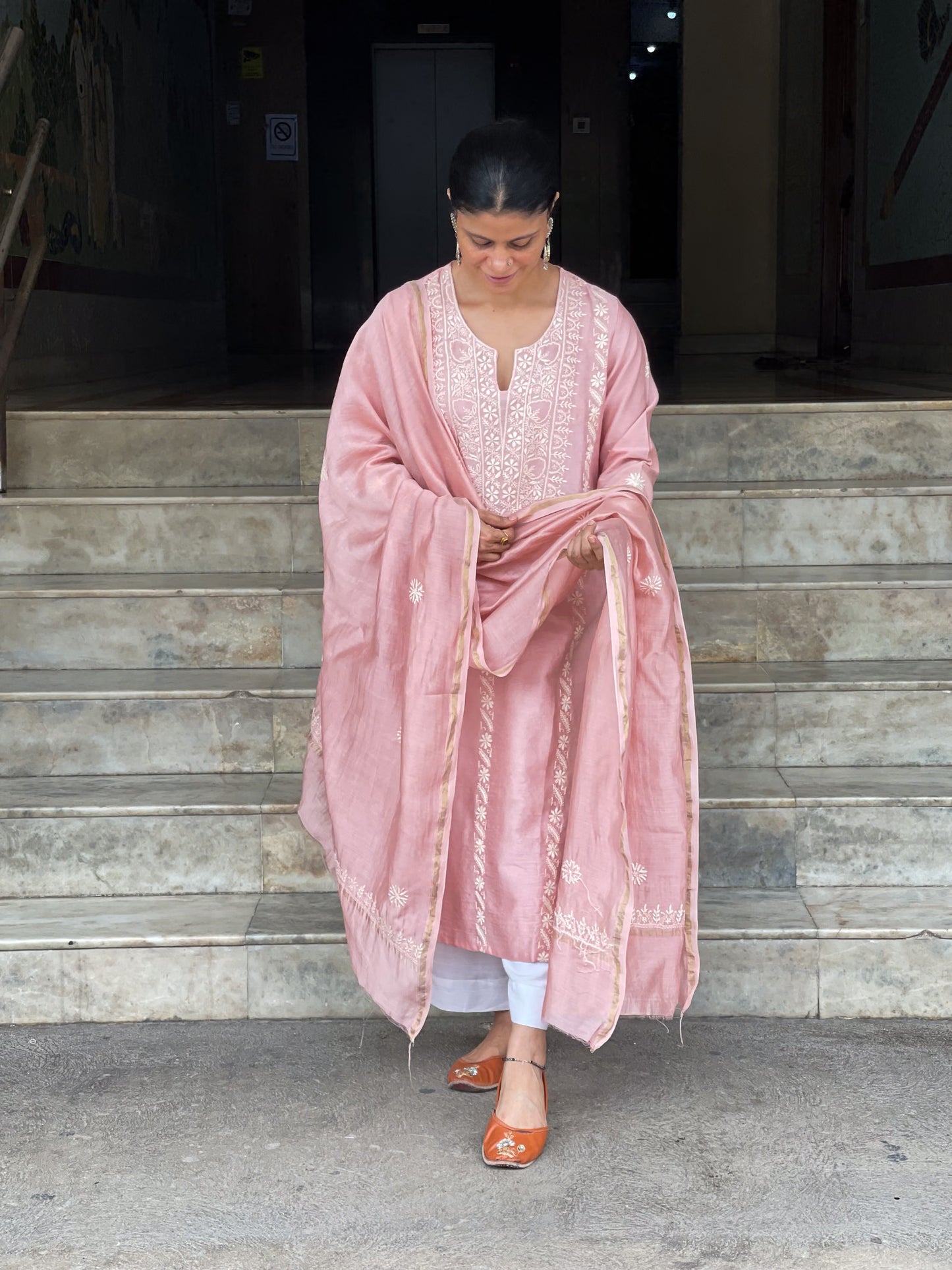 Chanderi Silk Handembroidered Chikankari Dupatta