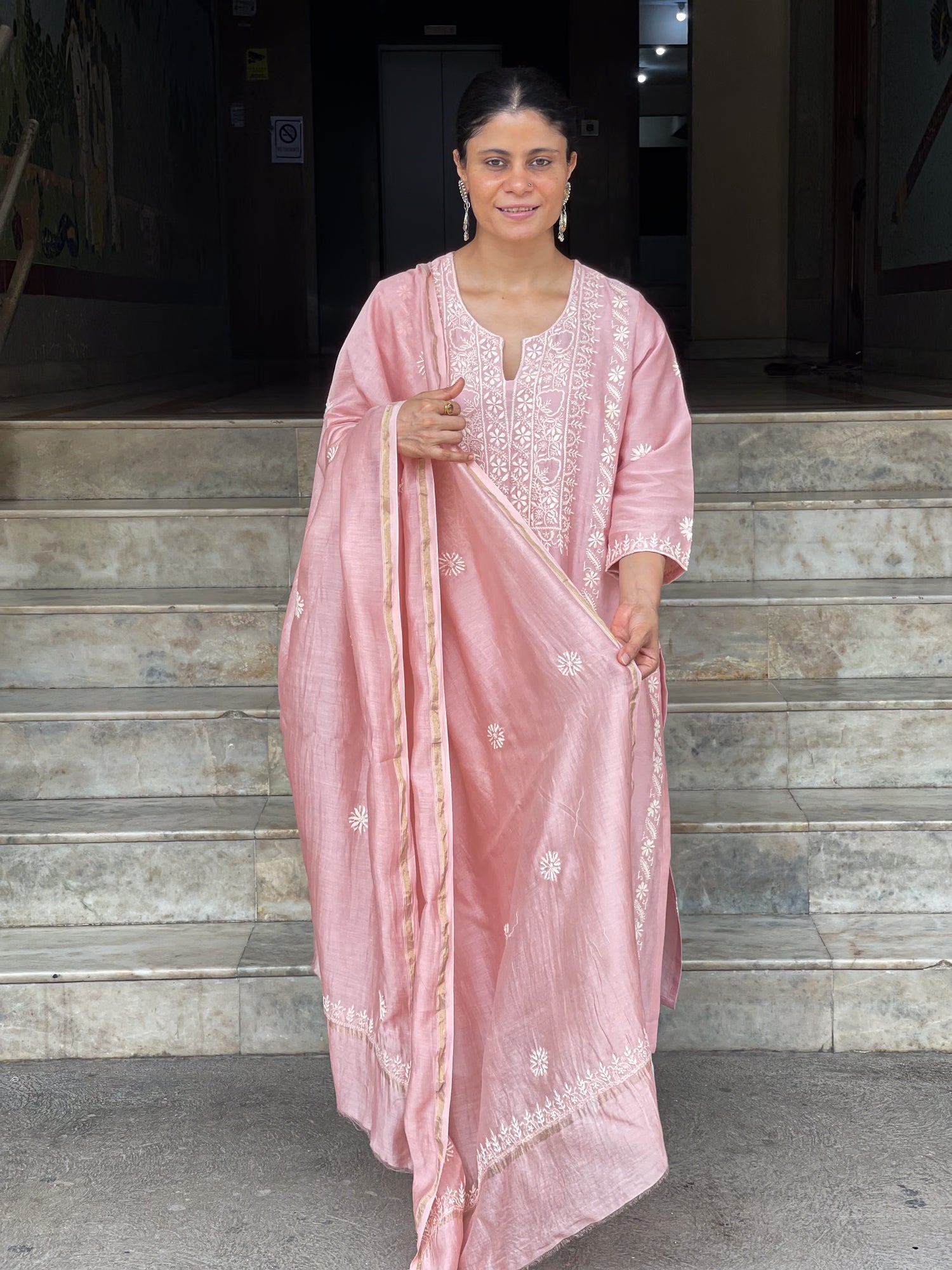 Chanderi Silk Handembroidered Chikankari Dupatta