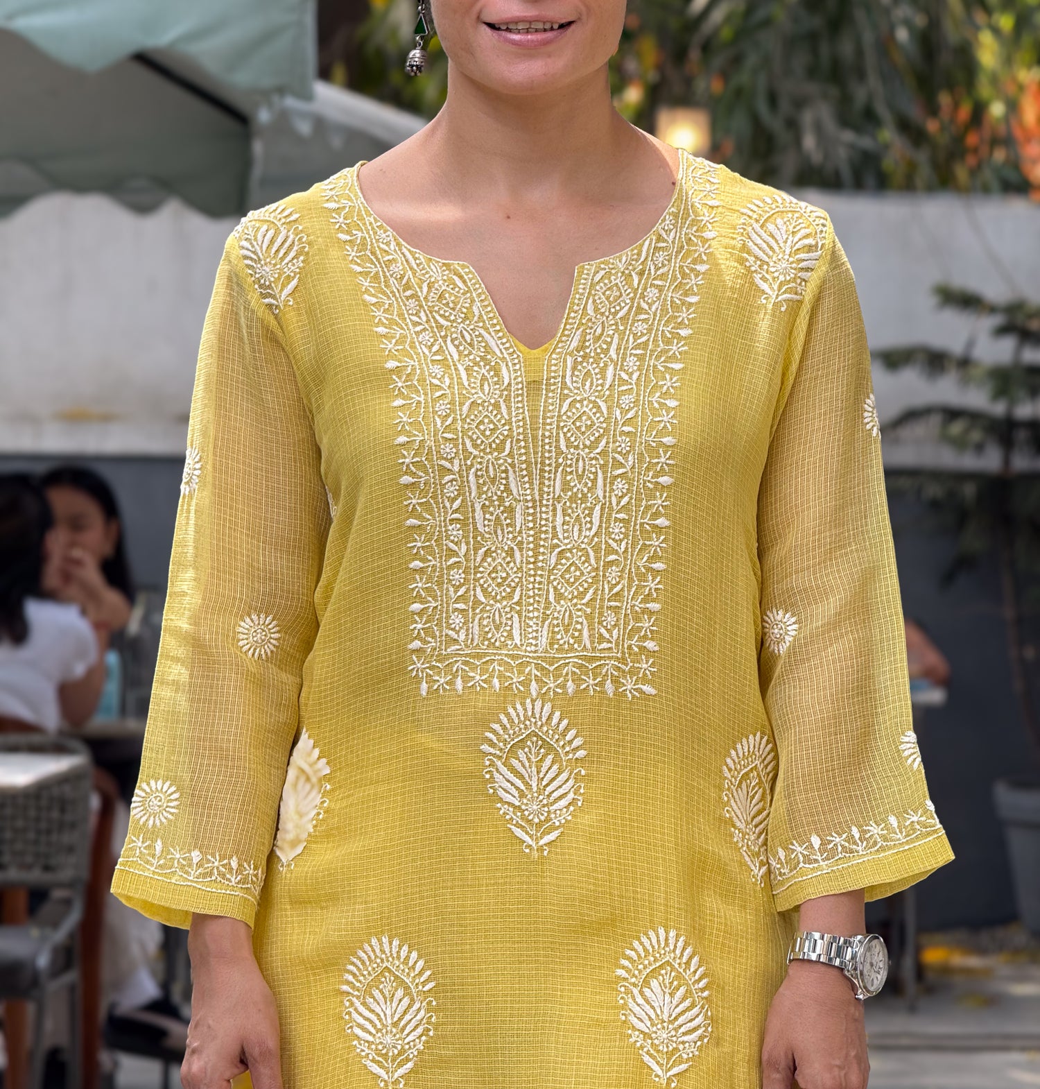 Handloom And Handembroidered Chikankari Kota Doria  Kurta