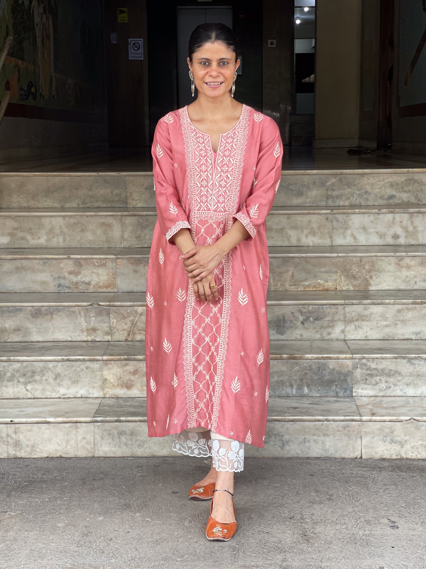 Handembroidered Chikankari Chanderi silk Kurta