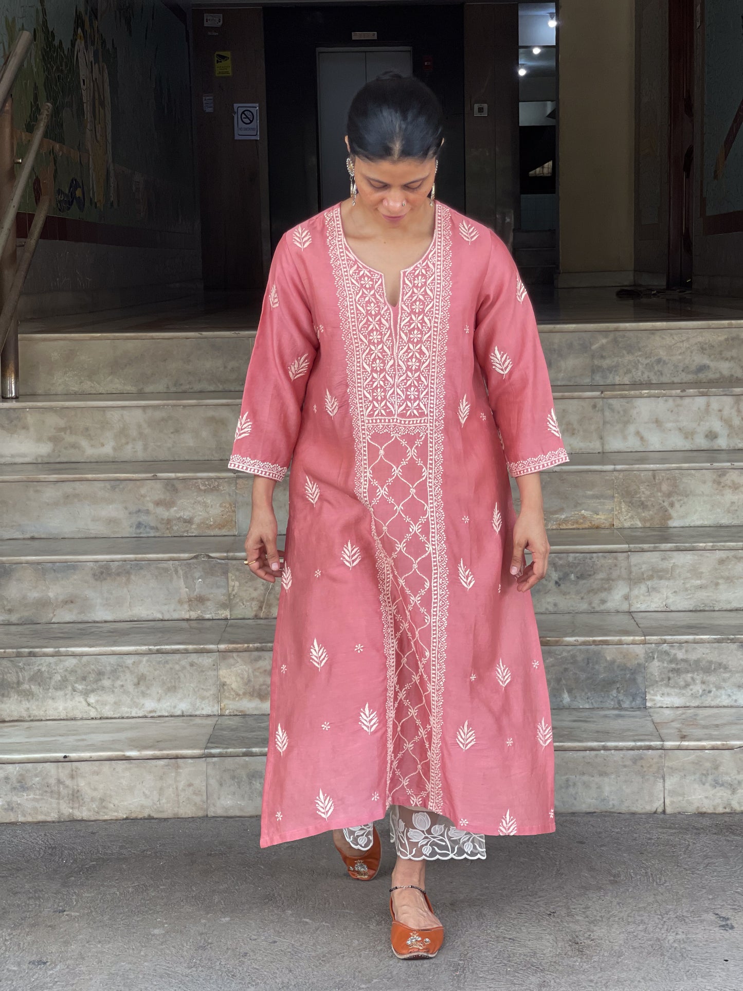 Handembroidered Chikankari Chanderi silk Kurta