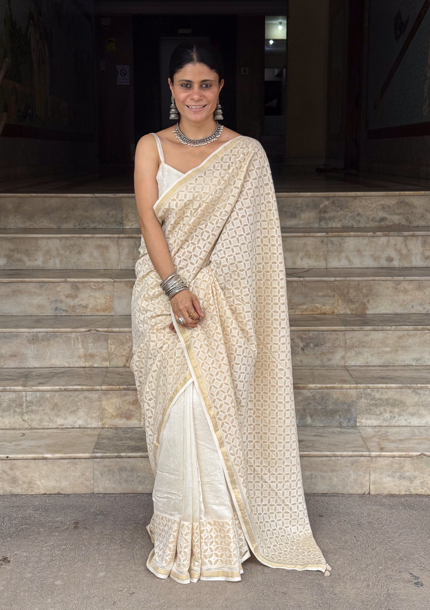 Handloom Chanderi Silk Saree with Applique Hand Embroidery
