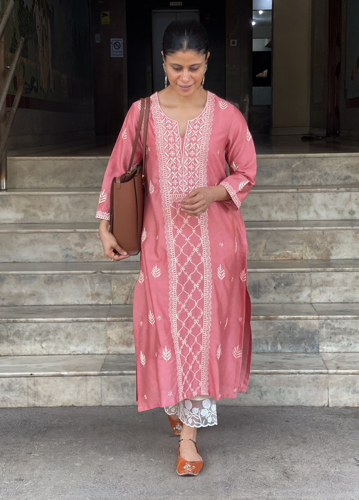 Handembroidered Chikankari Chanderi silk Kurta