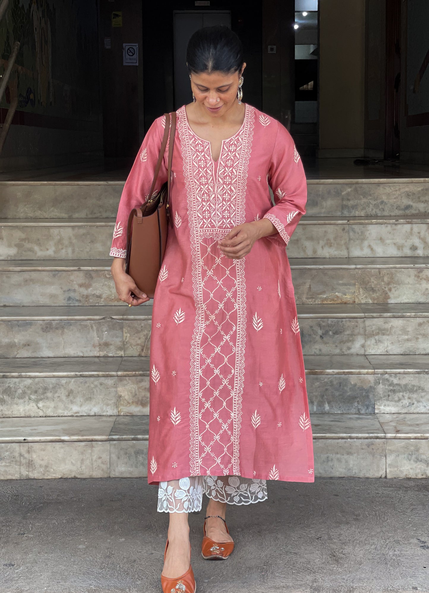Handembroidered Chikankari Chanderi silk Kurta