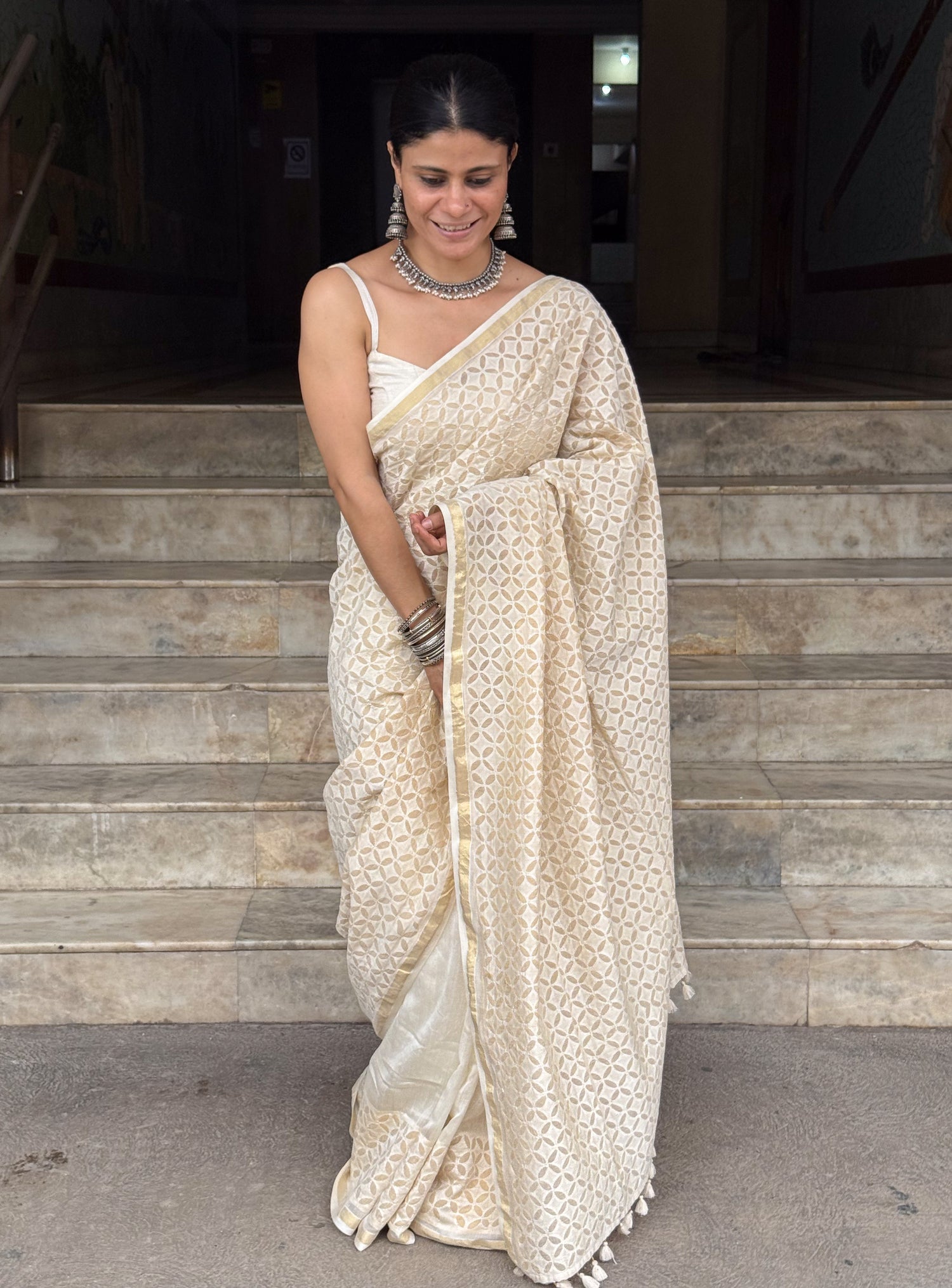 Handloom Chanderi Silk Saree with Applique Hand Embroidery