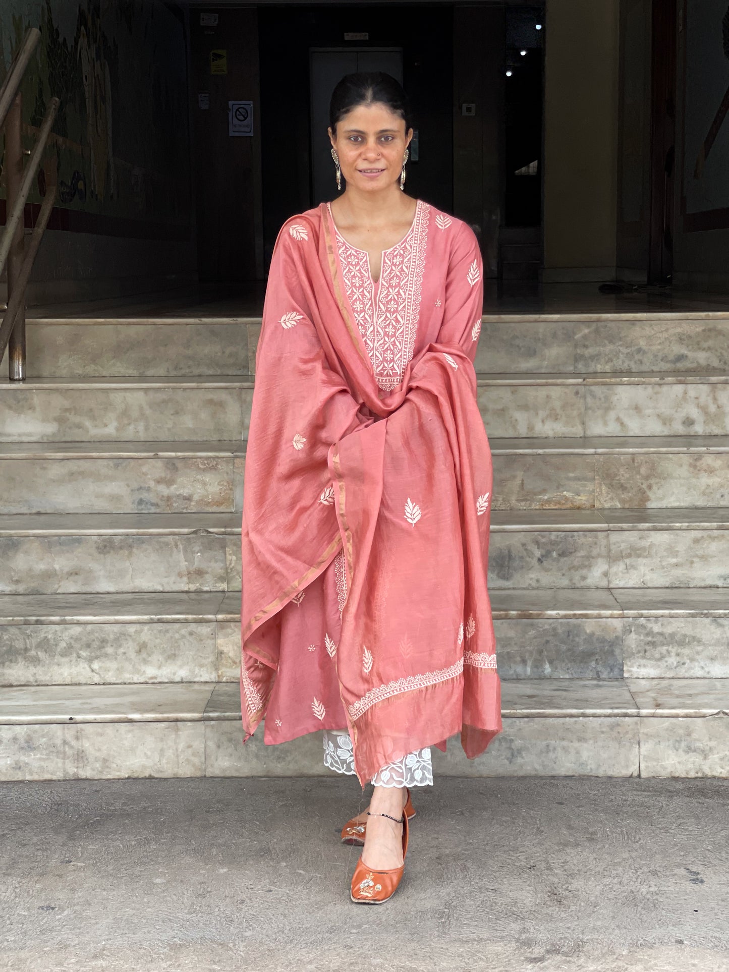 Chanderi Silk Handembroidered Chikankari Dupatta