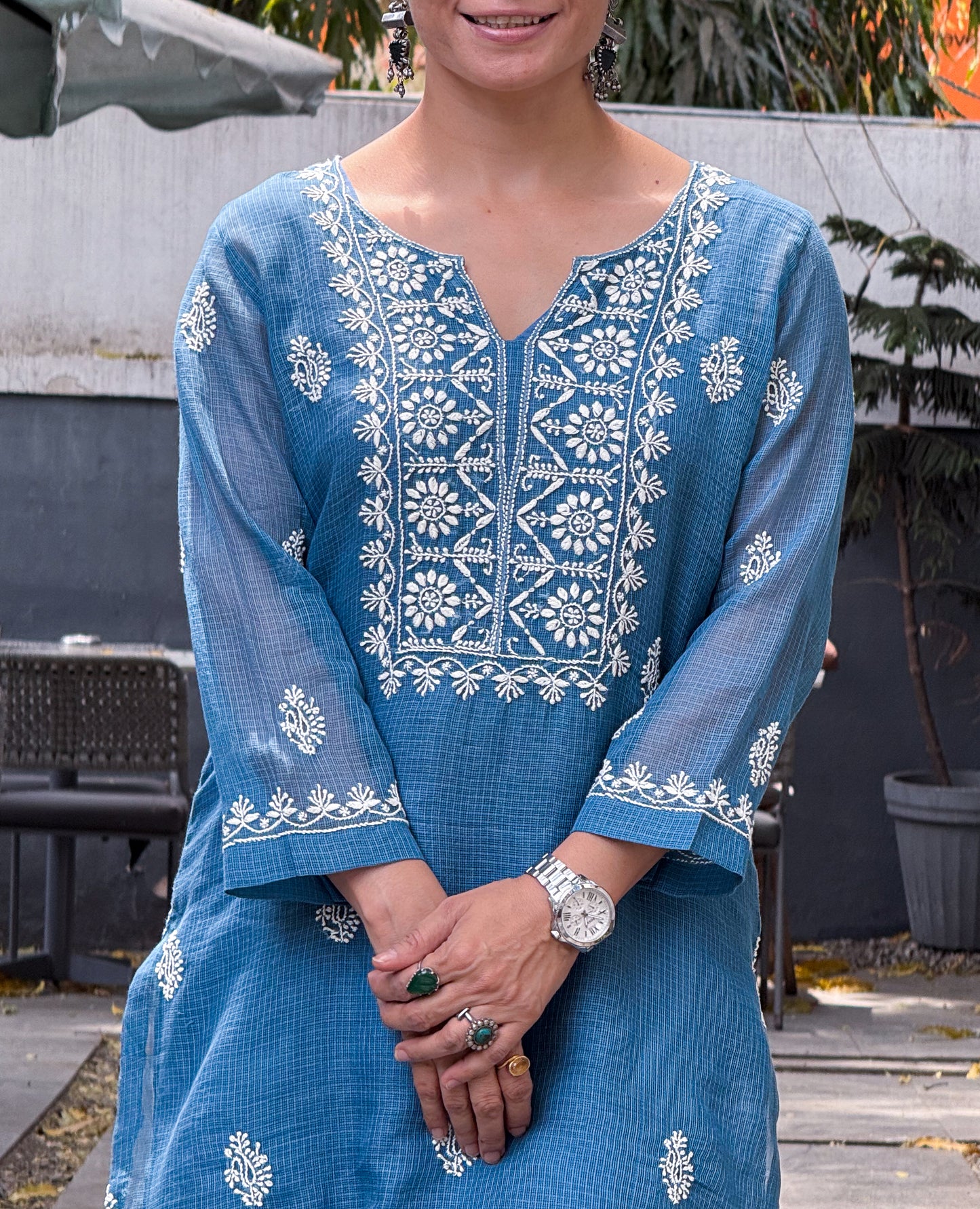 Handloom And Handembroidered Chikankari Kota Doria  Kurta