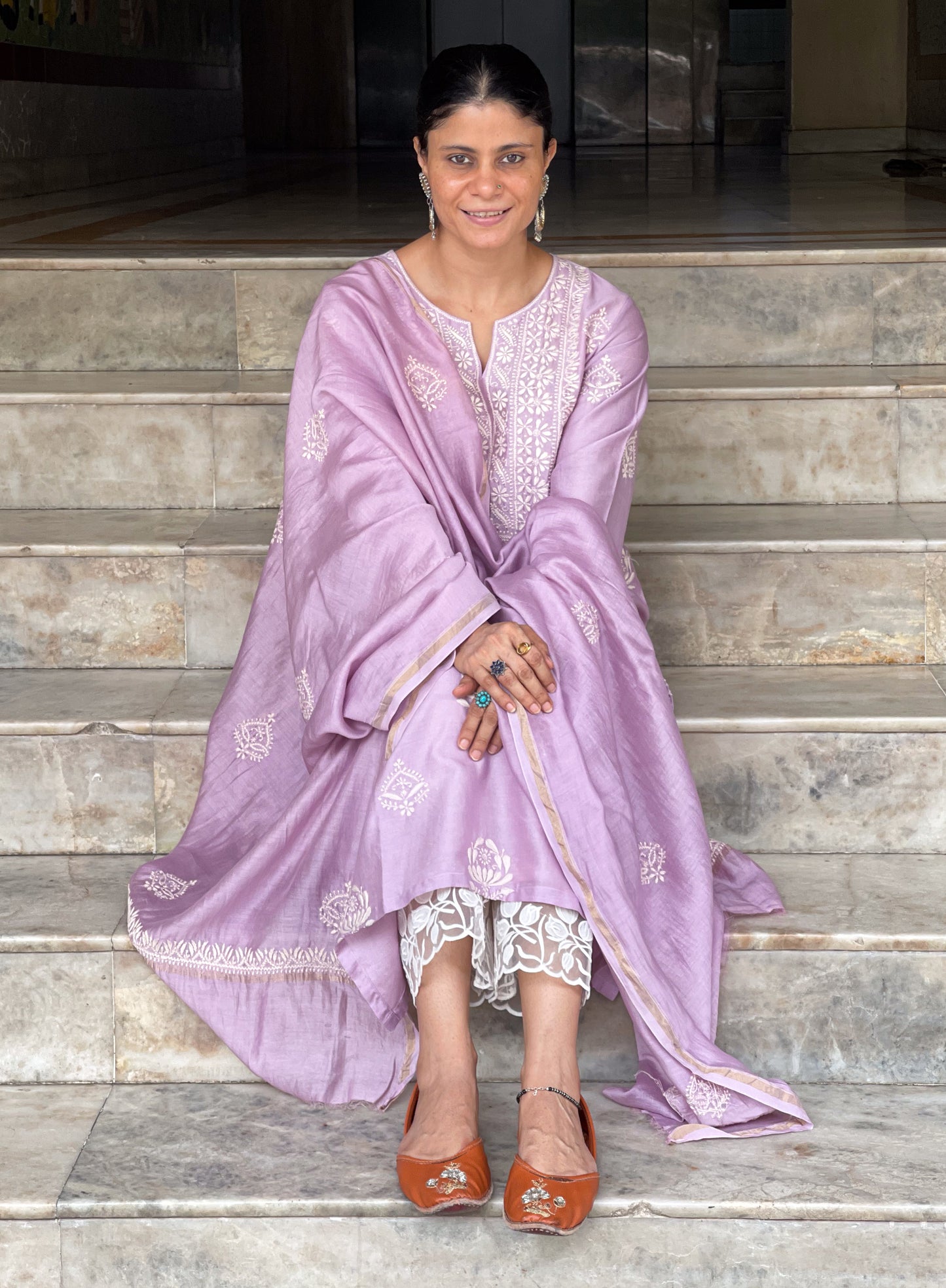 Chanderi Silk Handembroidered Chikankari Dupatta