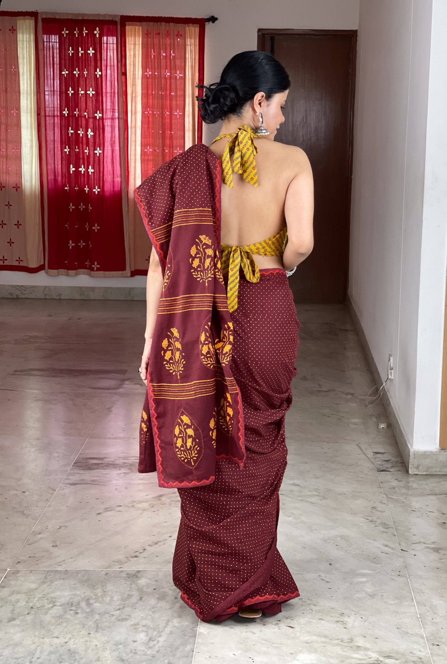 Handloom Cotton Sarees in handblock printed with hand embroidered appliue/cut work