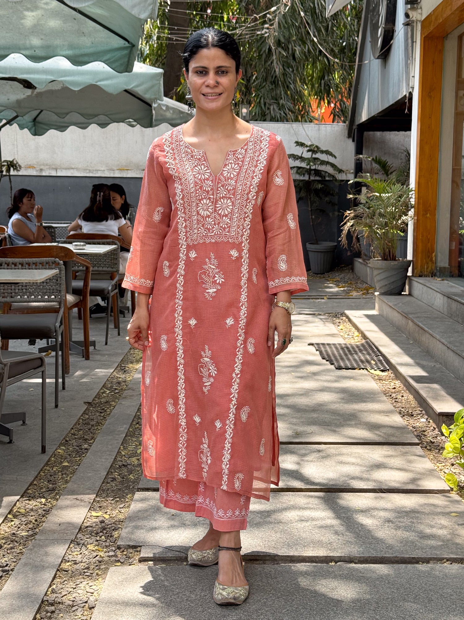 Handloom And Handembroidered Chikankari Kota Doria  Kurta