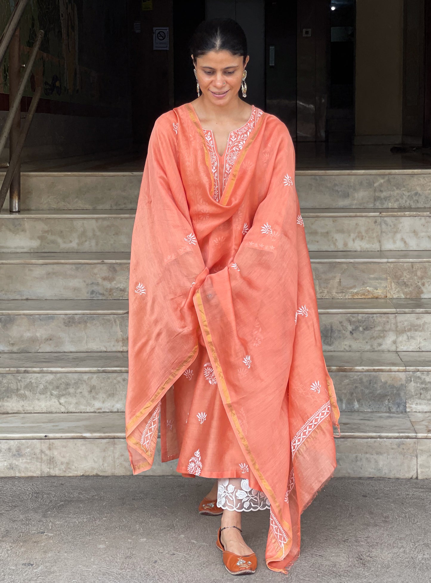 Chanderi Silk Handembroidered Chikankari Dupatta