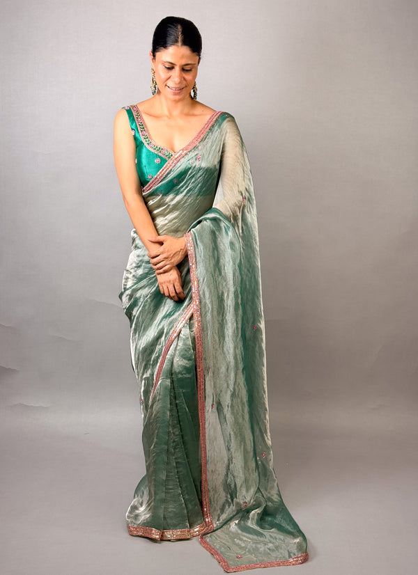 Handwoven Ektara Tissue Silk Saree with Intricate Hand Embroidery