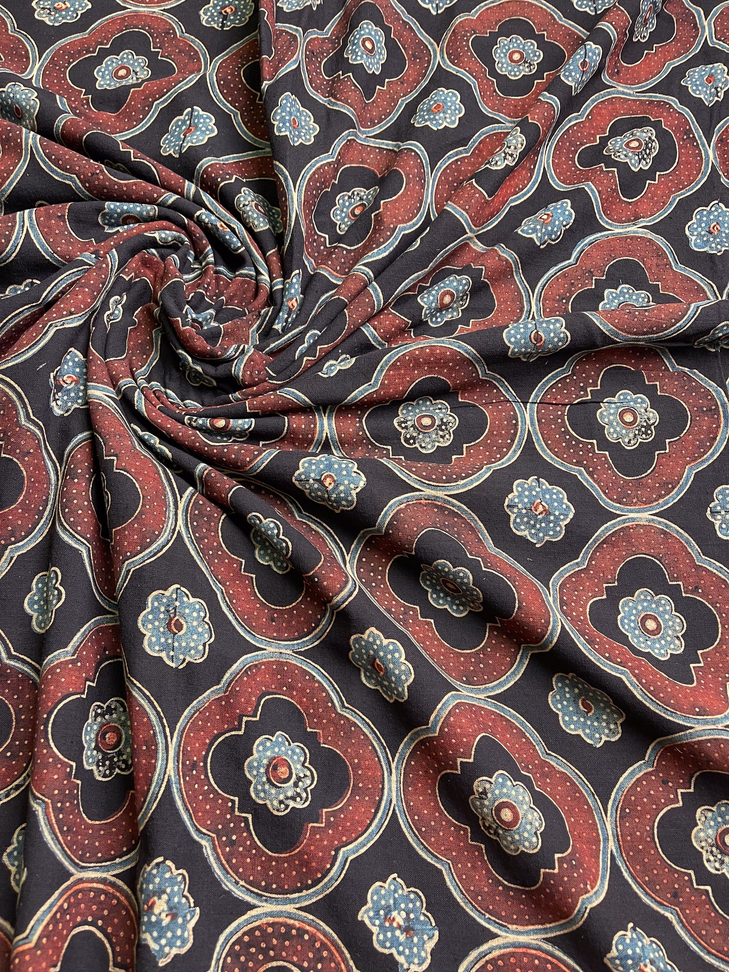 Handloom Cotton Handblock Printed Natural Dyed Ajrakh Fabric