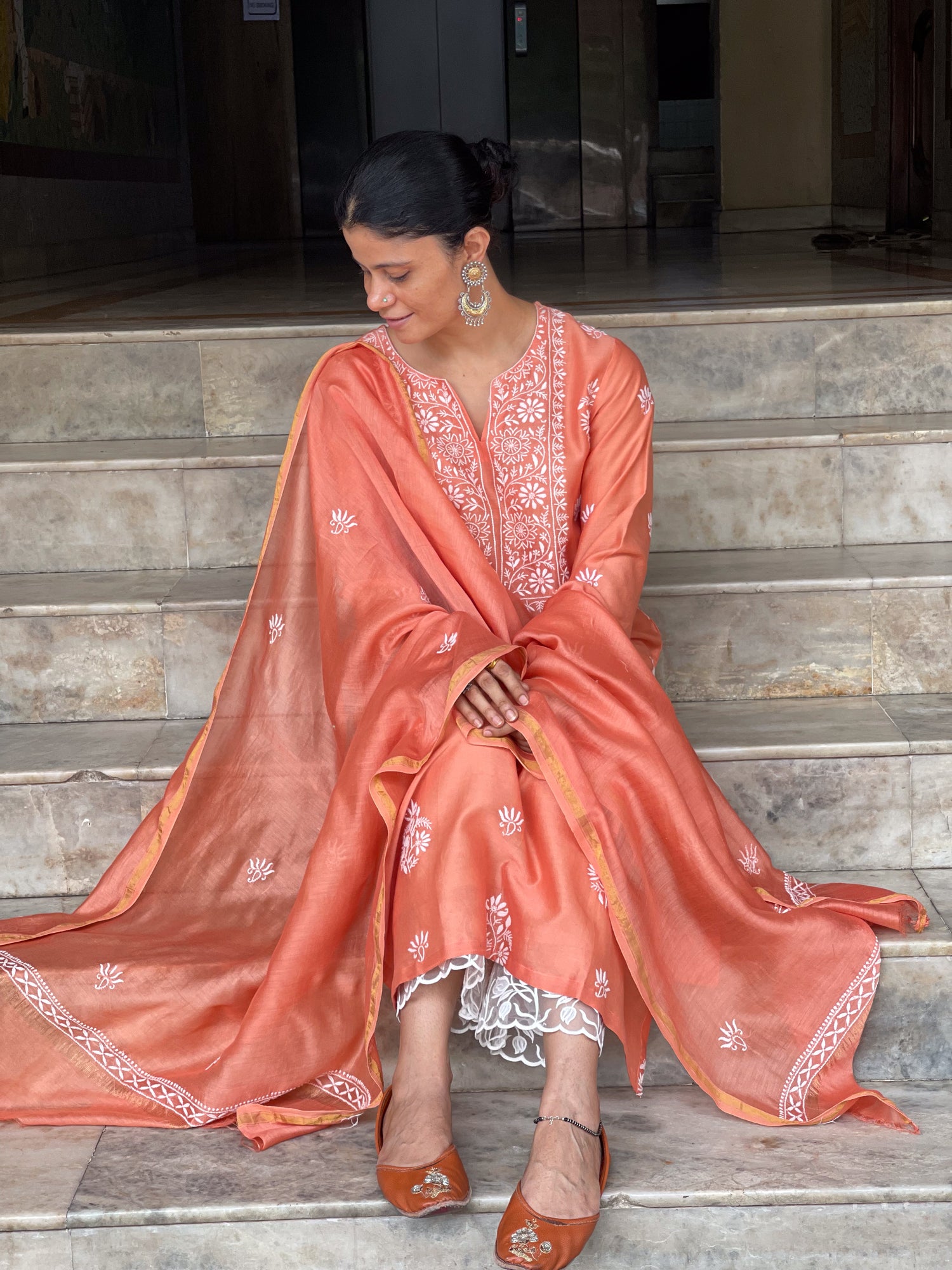 Chanderi Silk Handembroidered Chikankari Dupatta