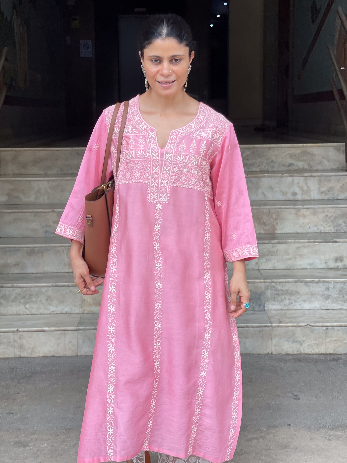 Handembroidered Chikankari Chanderi silk Kurta